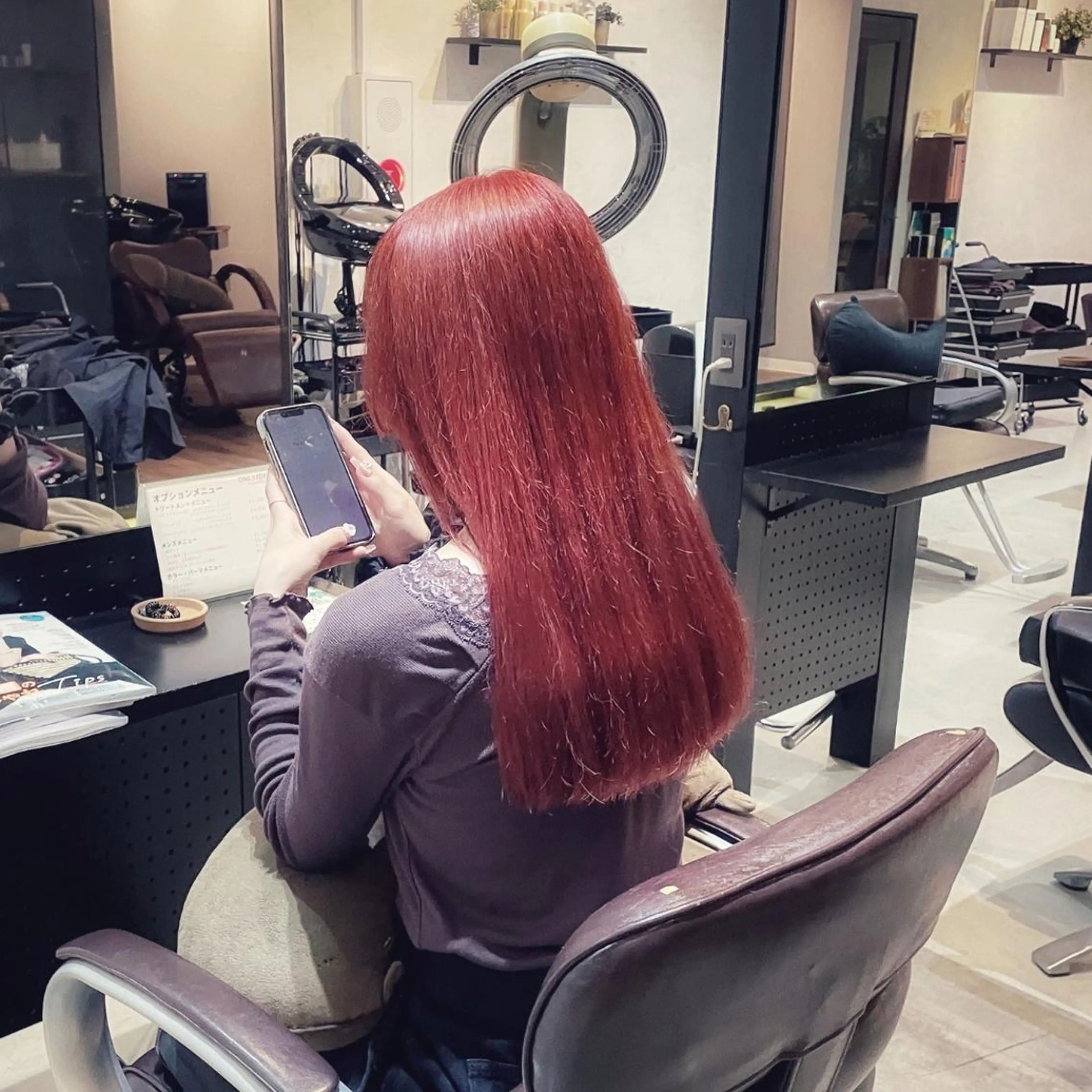 セミロング カラー オレンジ 阿部 大陽のヘアスタイル