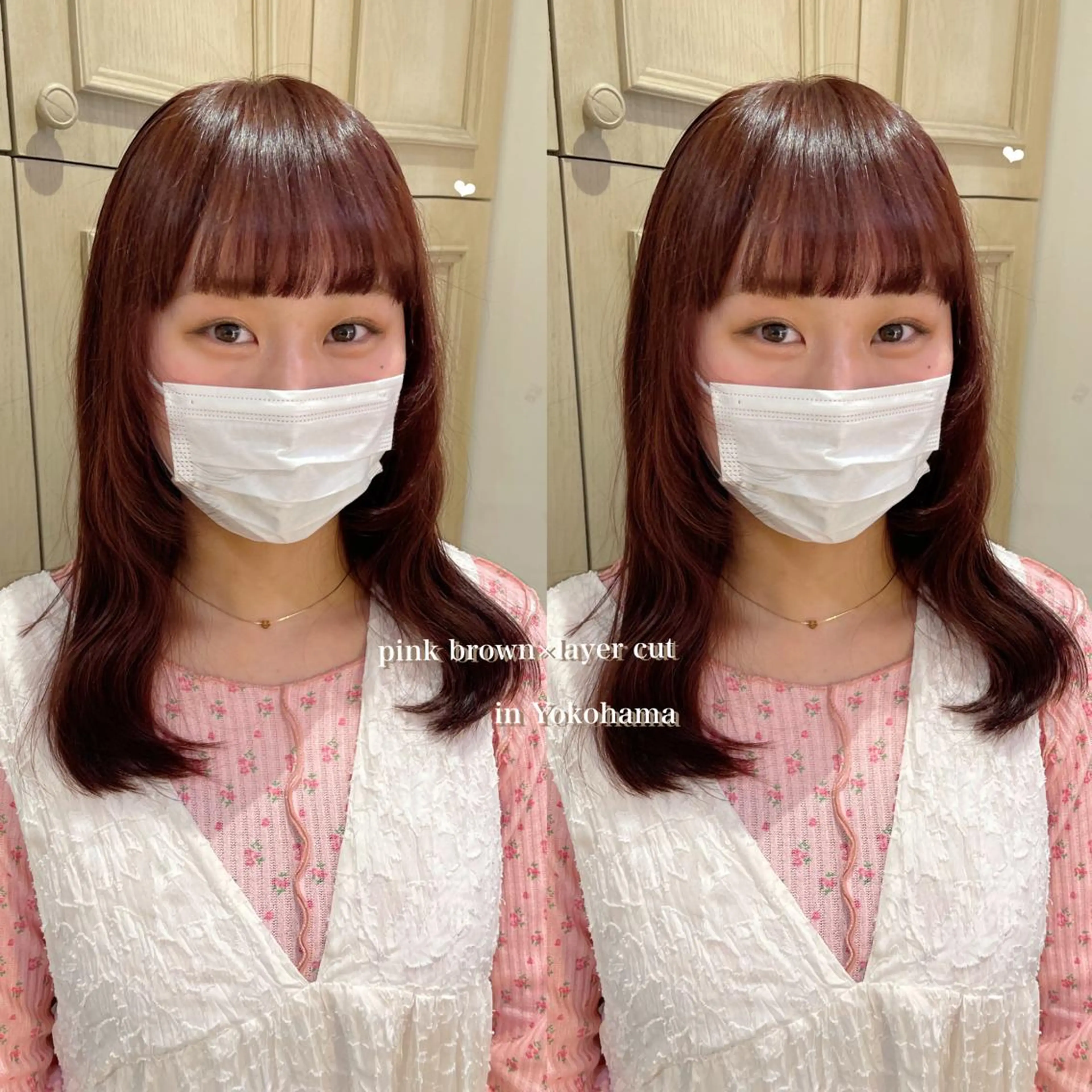 ミディアム カラー ブラウンカラー ピンクカラー ピンクブラウン 顔まわりレイヤー レイヤーカット エクステ/ハイトーン 🐏☁️miminaのヘアスタイル