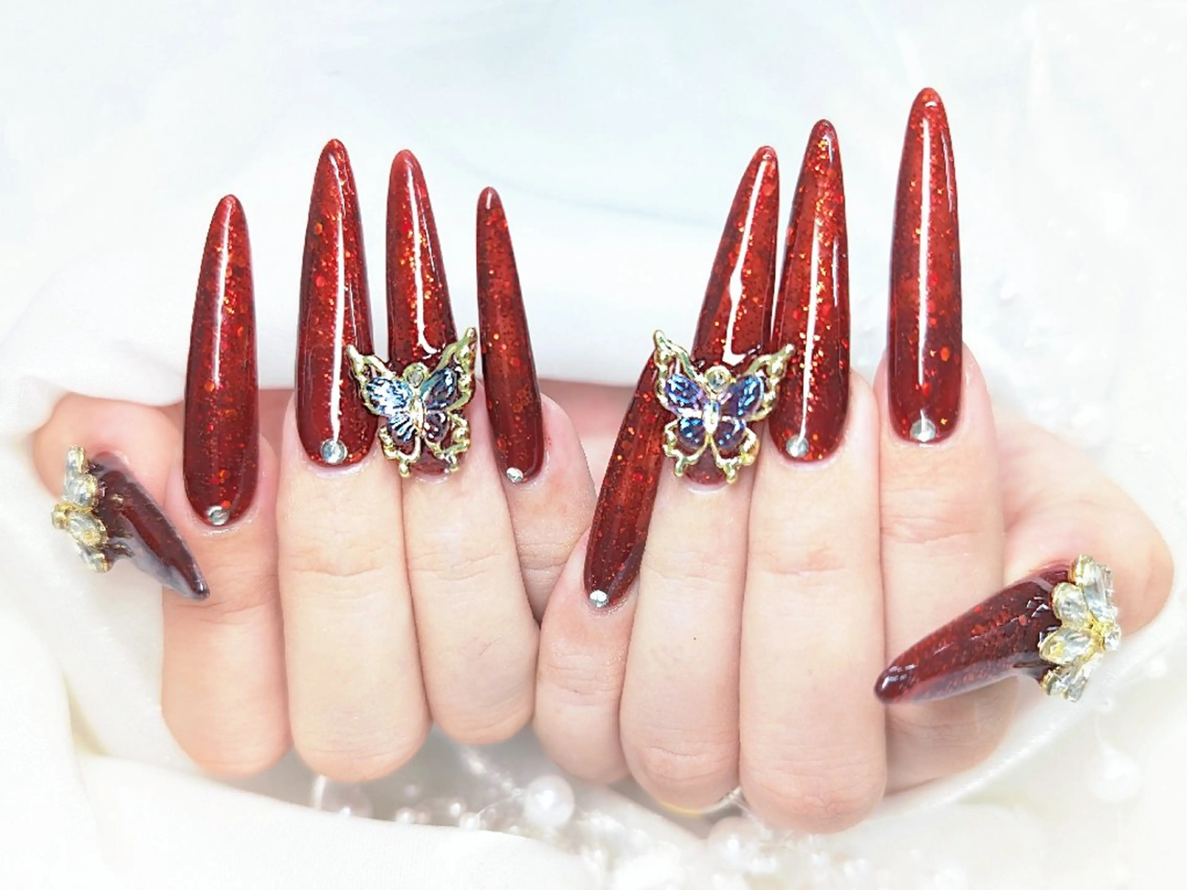 ネイル 長さ出し フラッシュネイル フレンチネイル ジェルネイル キラキラネイル Chouette Nailのネイルデザイン