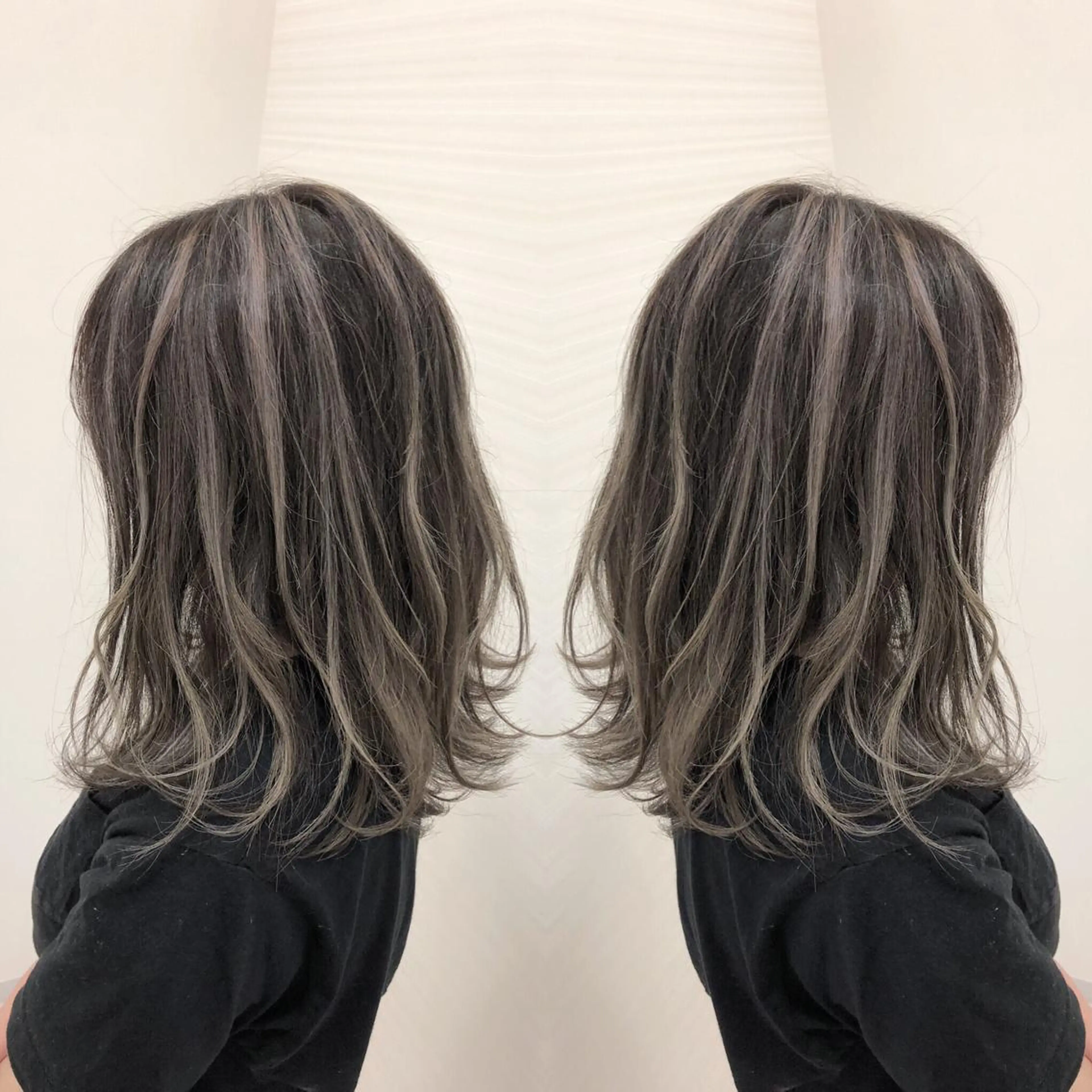 ミディアム カラー バレイヤージュ ハイライトカラー ハイライト レイヤーカット ヘアカラー トリートメント 得能 雅人のヘアスタイル