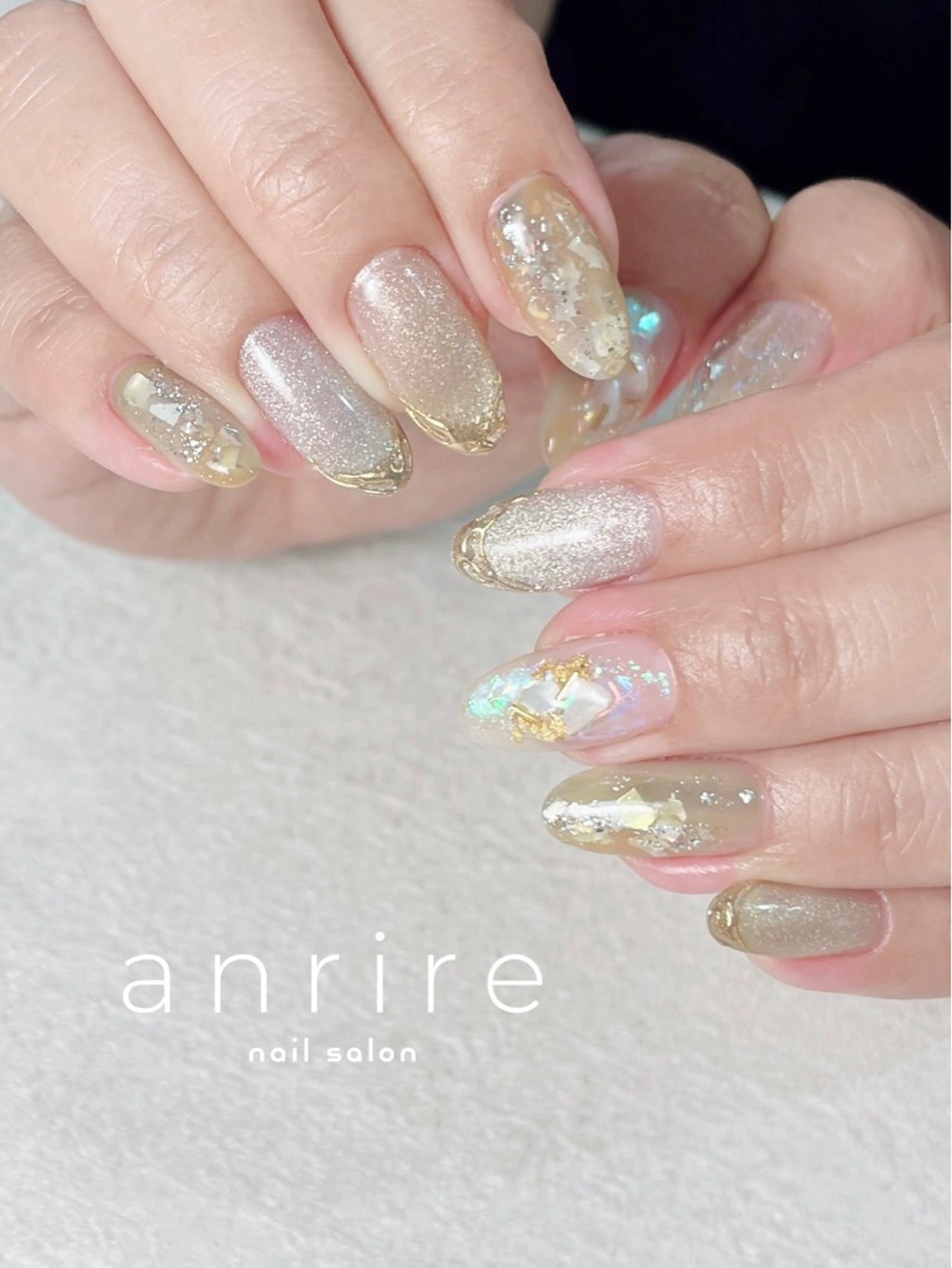 ネイル フレンチネイル ジェルネイル グリーン キラキラネイル ラメ(グリッター) ハンドネイル nail salon anrire〜アンリール〜所属・nailsalon anrireのネイルデザイン