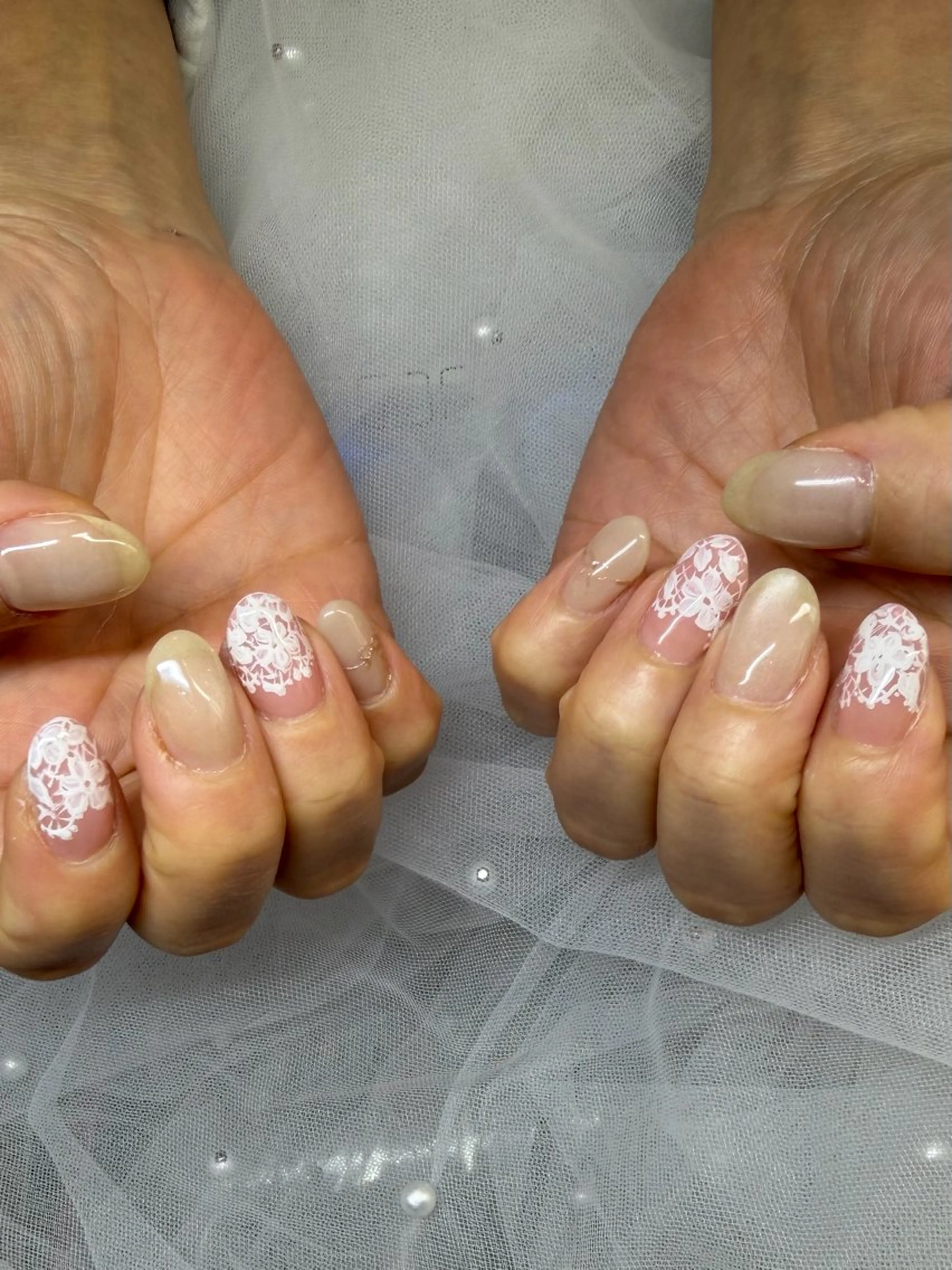 ネイル レース ミラーネイル リボン ハンドネイル EN.NAIL所属・隅谷 茉里のネイルデザイン