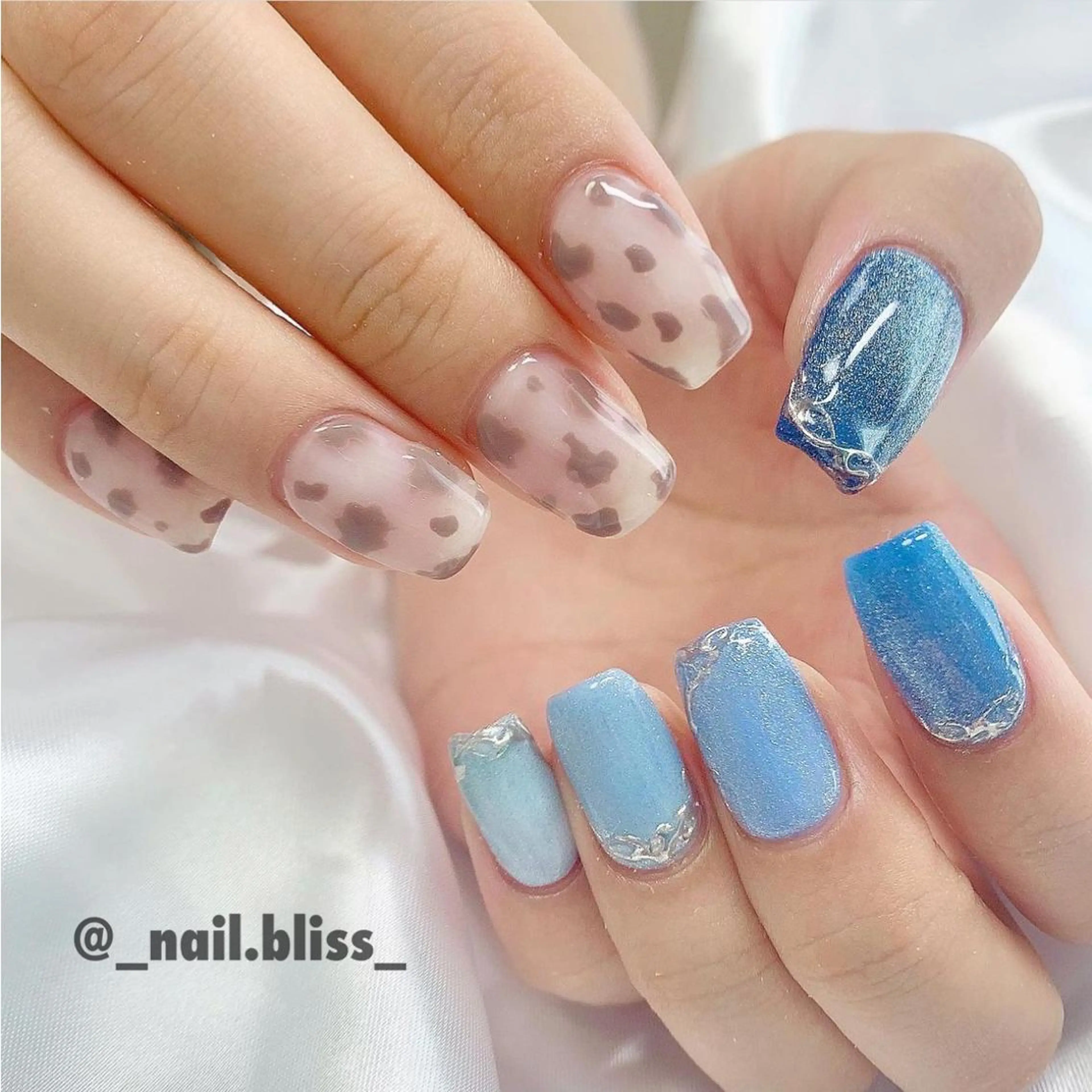 ネイル アニマル柄 ブルー グラデーション マグネットネイル NAIL BLISSのネイルデザイン