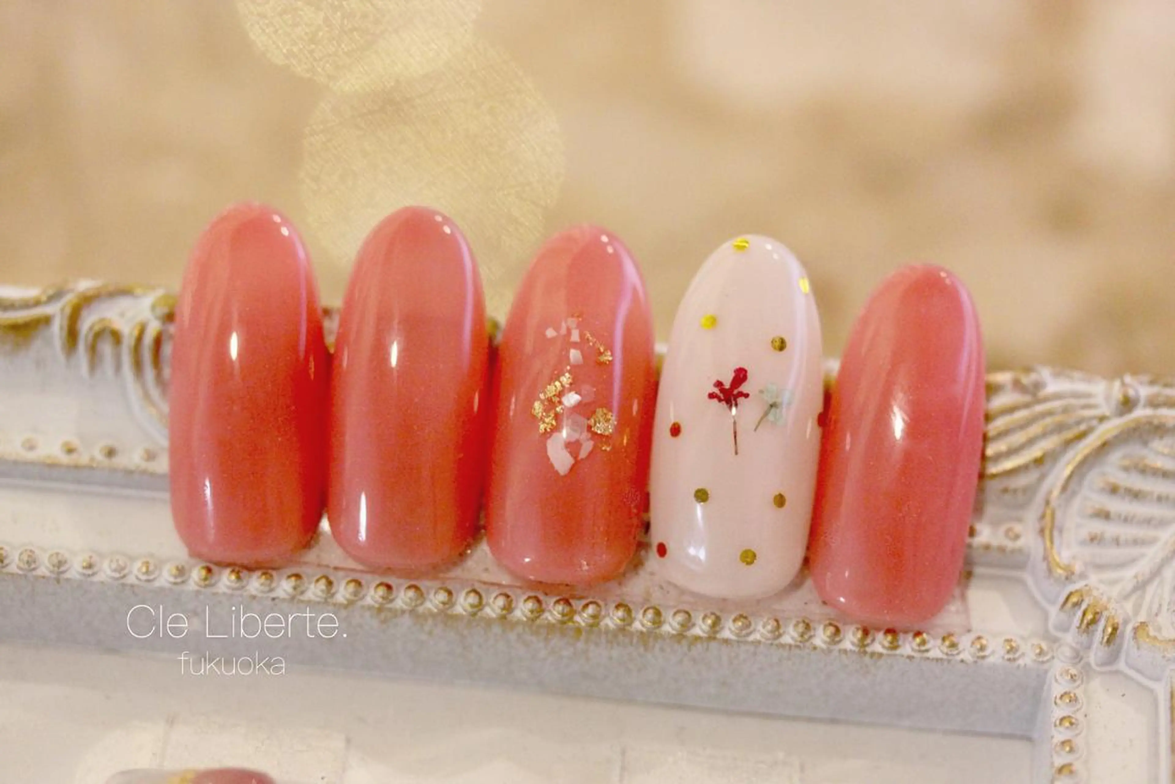 ネイル オレンジ ピンク Elio所属・Elio 国泰寺のネイルデザイン