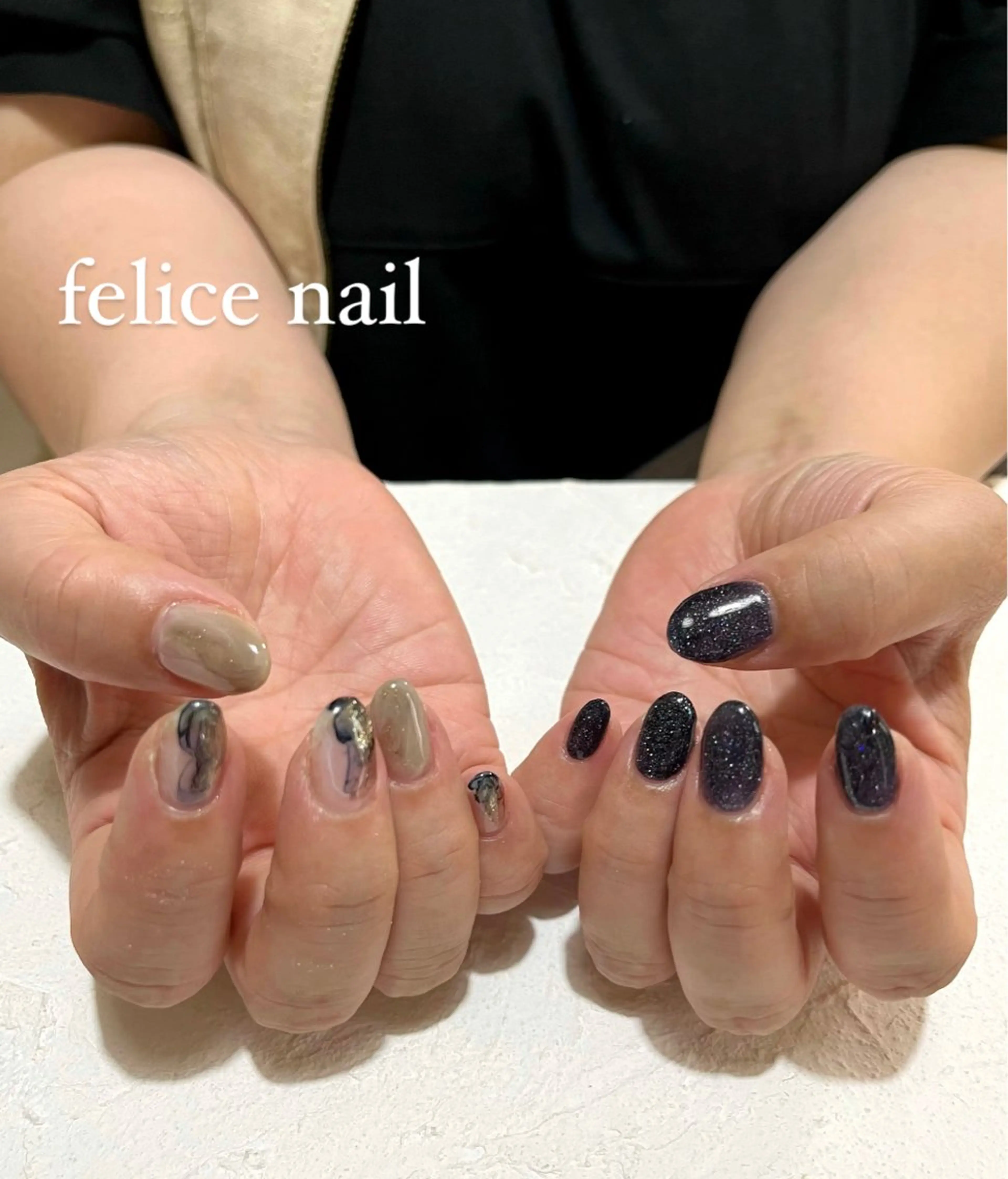 ネイル フラッシュネイル ネイビー ニュアンスネイル felice nailのネイルデザイン