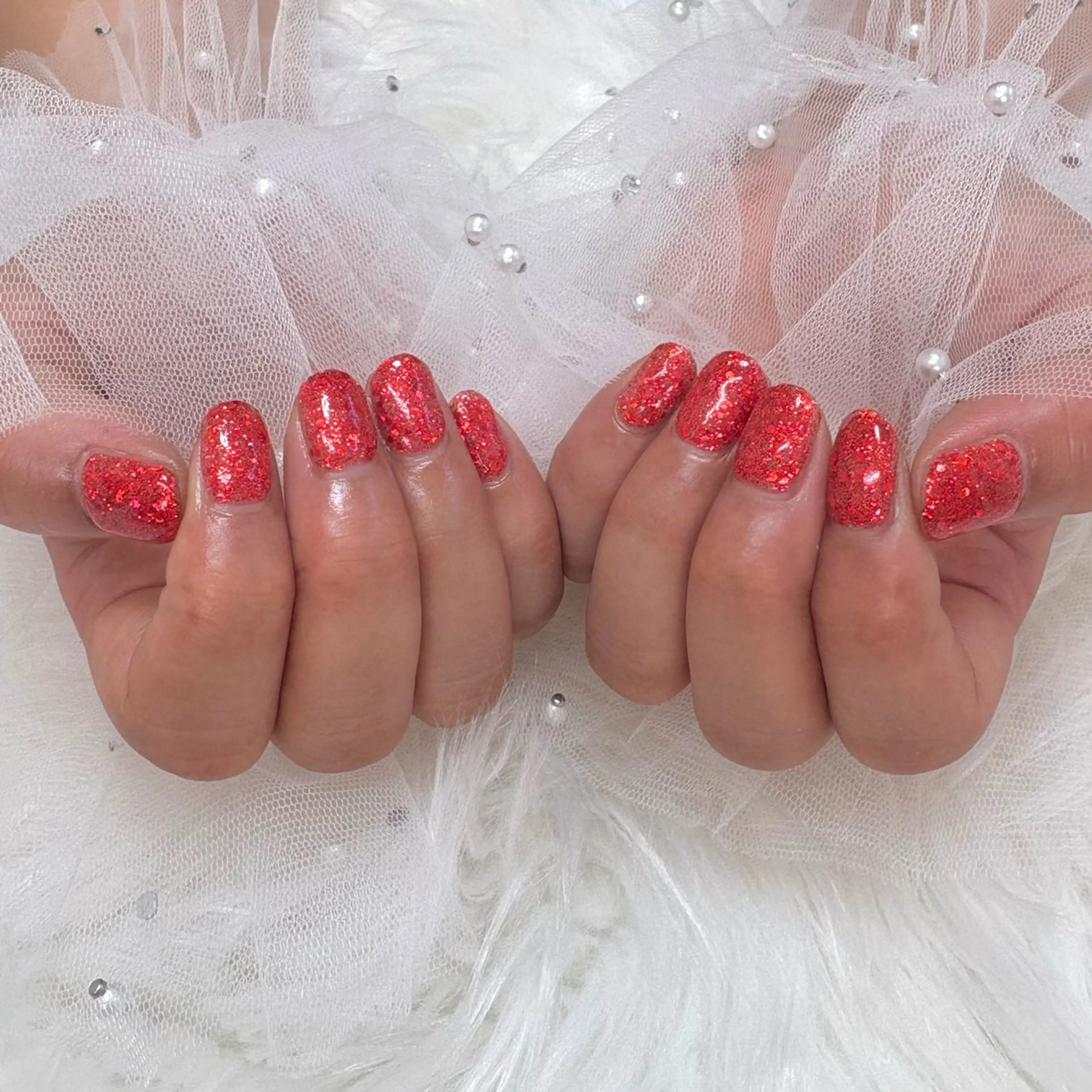 ネイル ワンカラーネイル 赤色 ハンドネイル SHINE nail salonのネイルデザイン