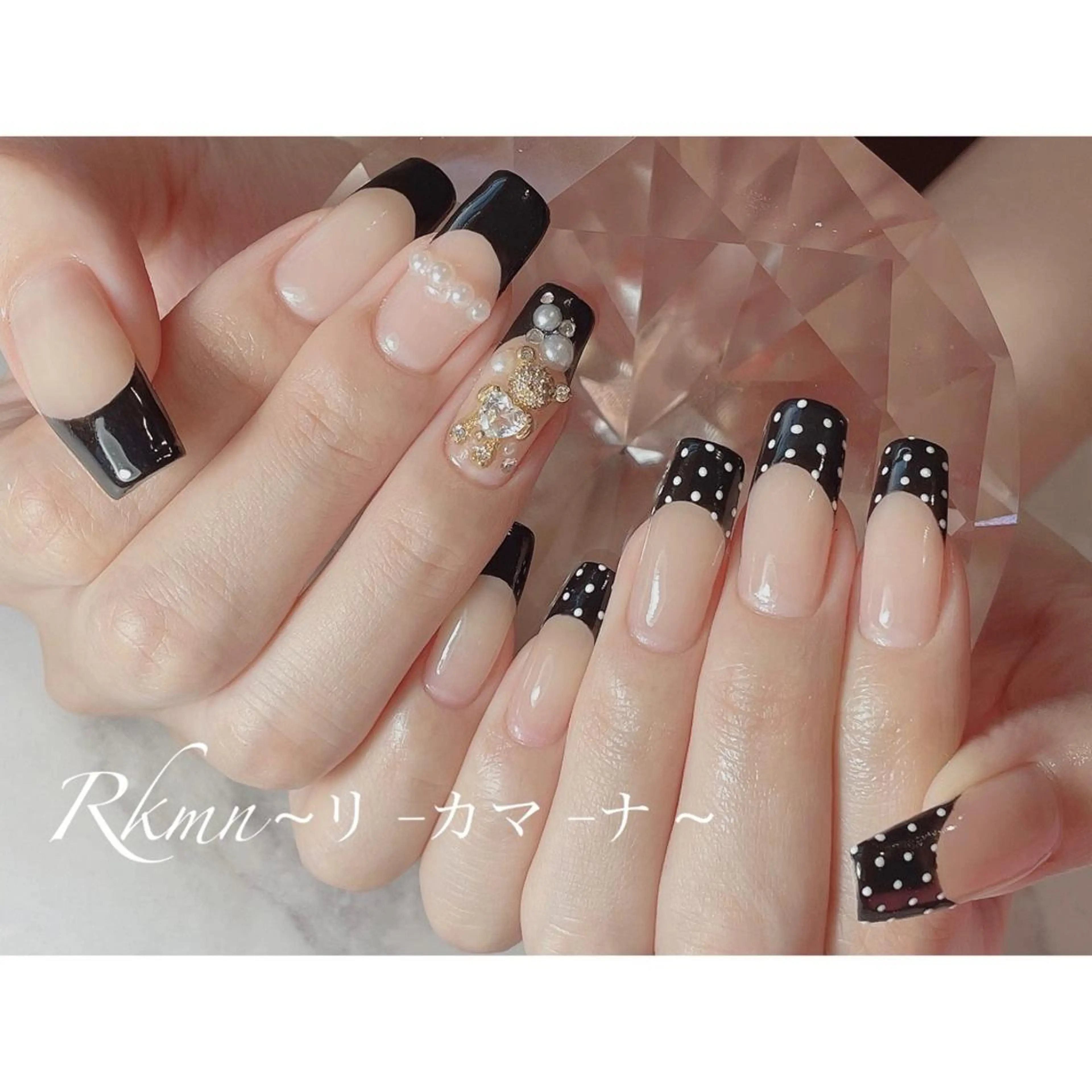 ネイル アートネイル ドット フレンチネイル 春ネイル ハンドネイル フットネイル ハンドケア Rkmn ~リ-カマ-ナ~のネイルデザイン