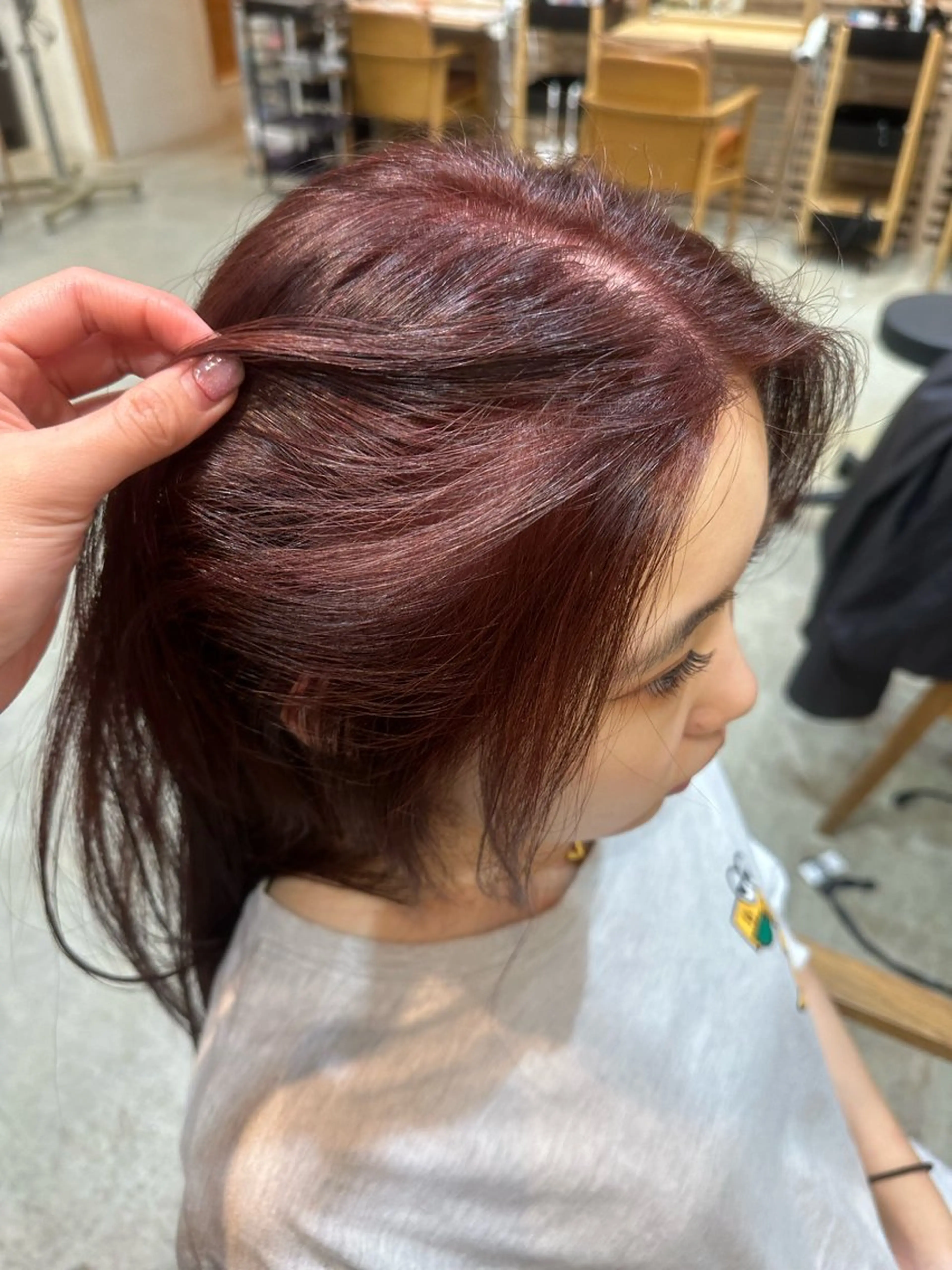 ミディアム カラー ダブルカラー ピンクカラー レッドカラー ボブ/レイヤー/ニュ アンスパーマ/小夏のヘアスタイル