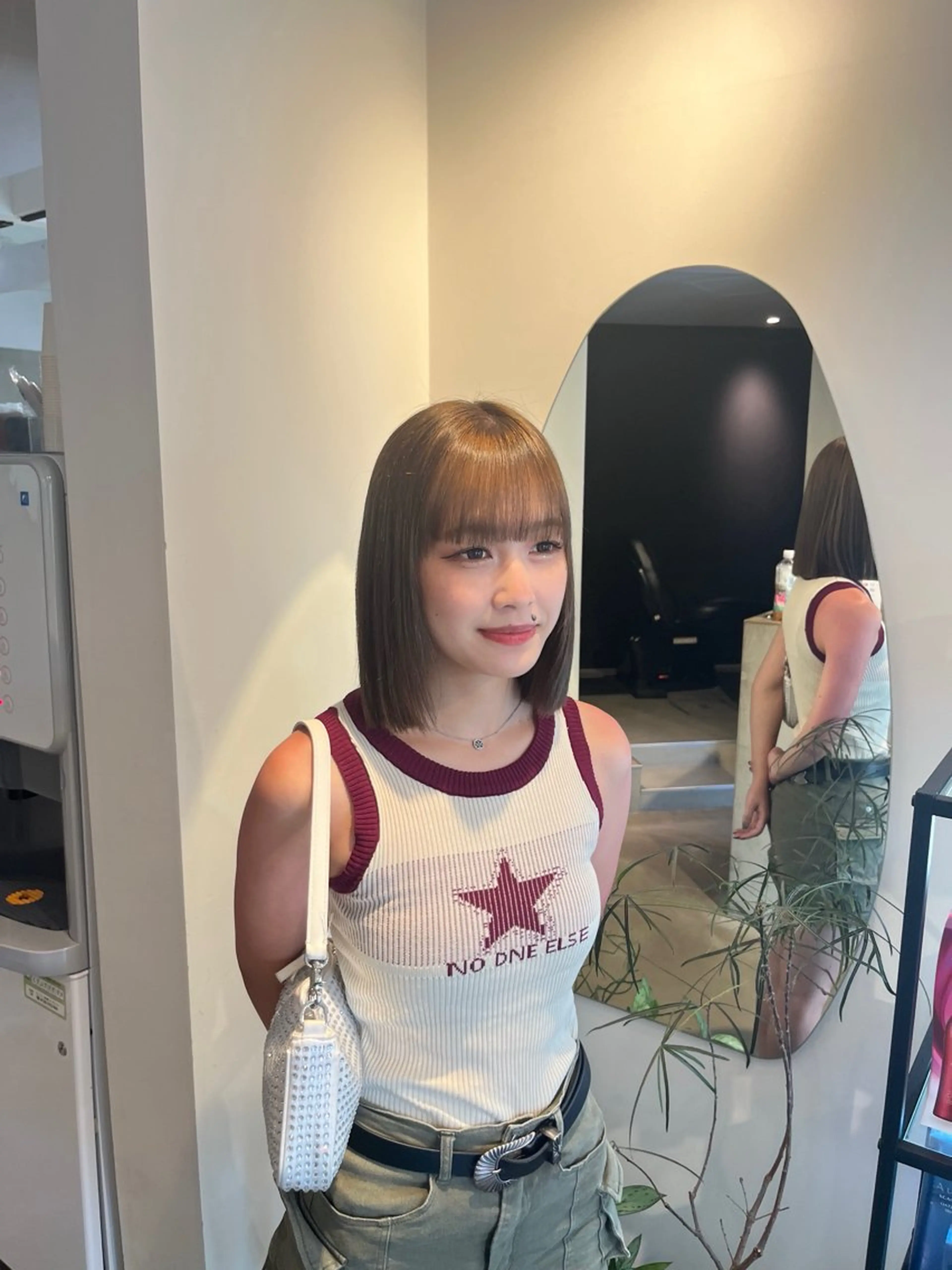 ショート カラー ブリーチ 透明感カラー ダブルカラー グレージュ ブリーチなしカラー 本木下朋花/髪質 改善×ダブルカラーのヘアスタイル