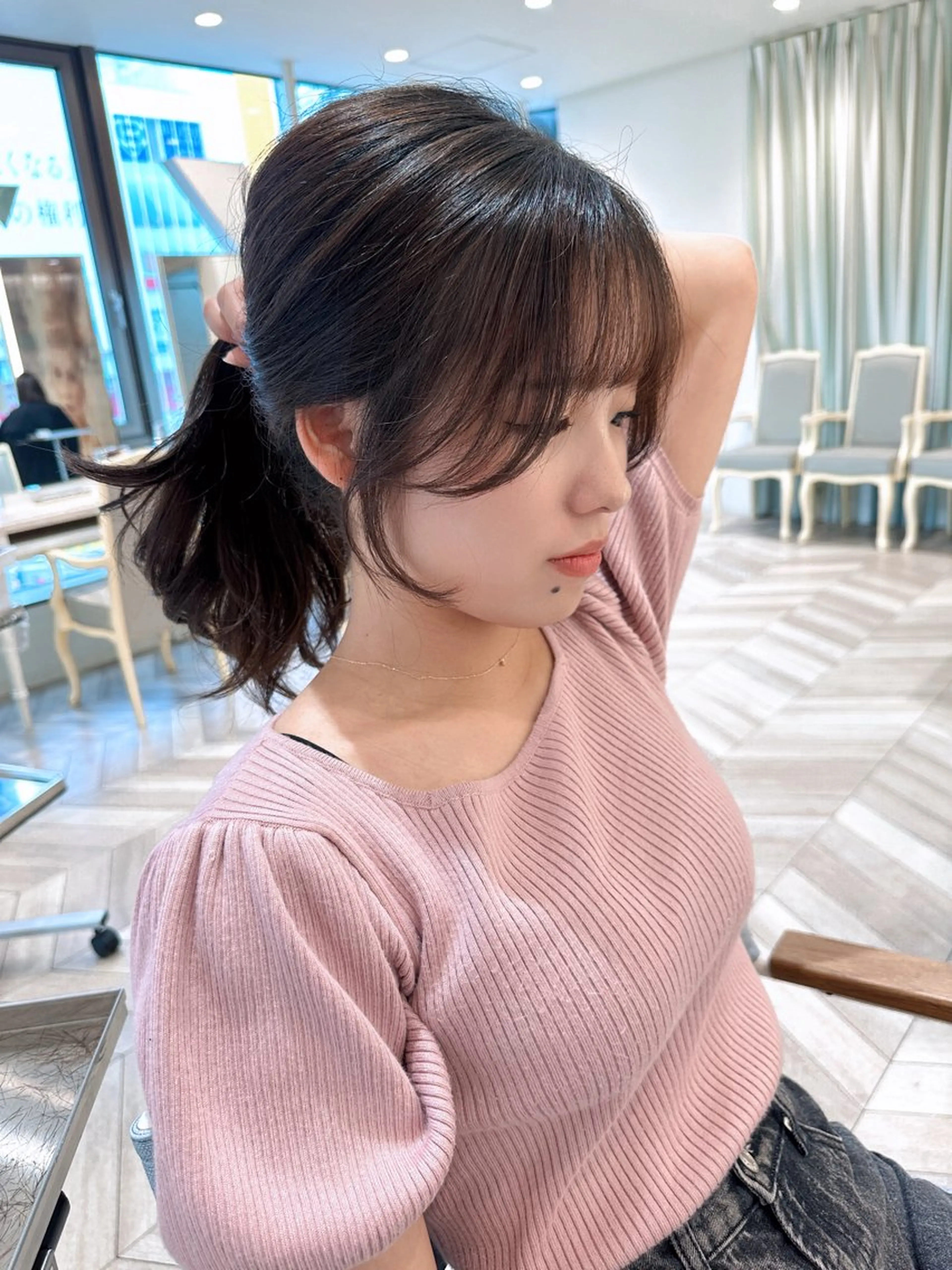 セミロング カット ベージュ/インナー カラー🤍Rieのヘアスタイル