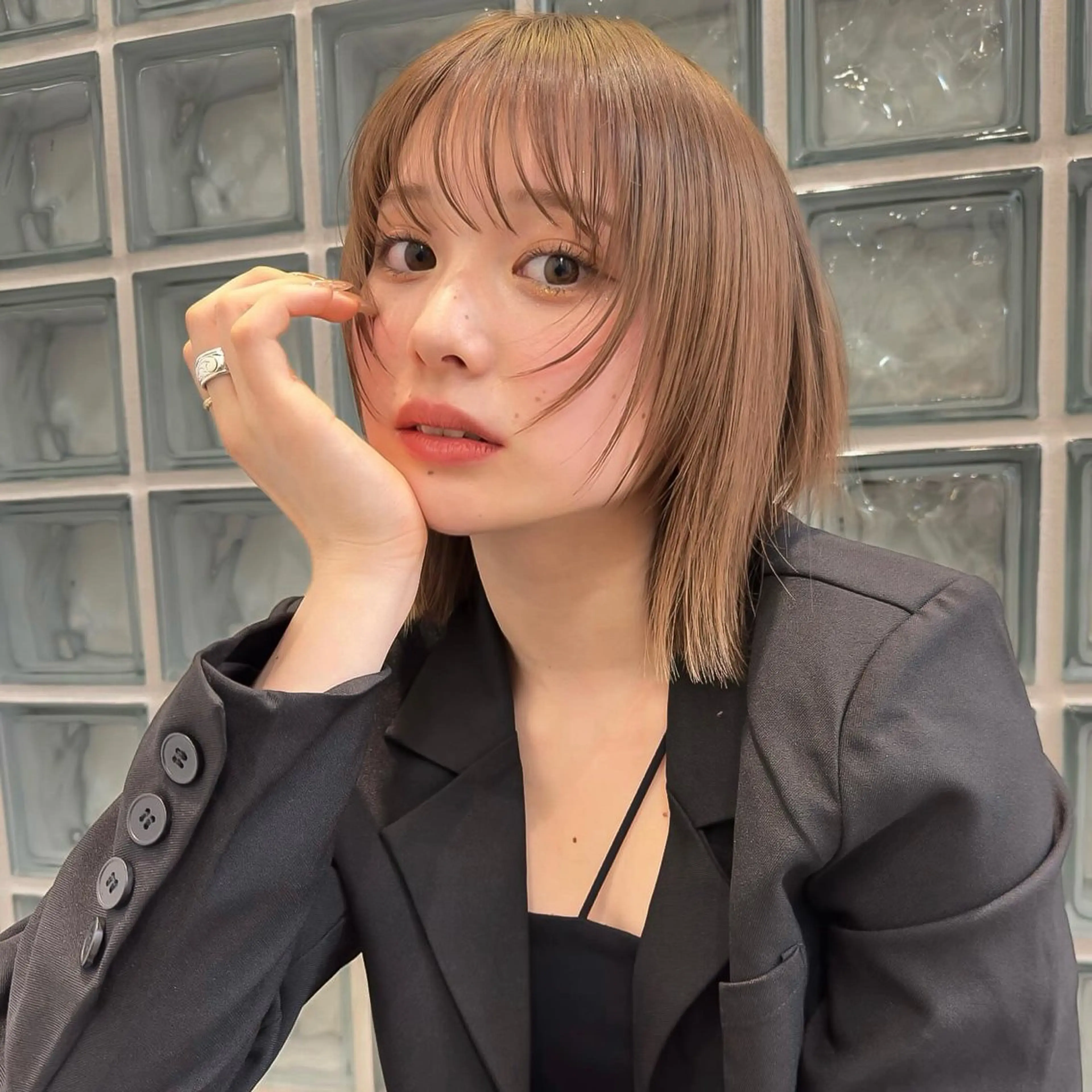 ショート カラー ベージュカラー ブリーチ 透明感カラー ブリーチなしカラー ボブ ボブ/レイヤーカット /表参道 yunaのヘアスタイル