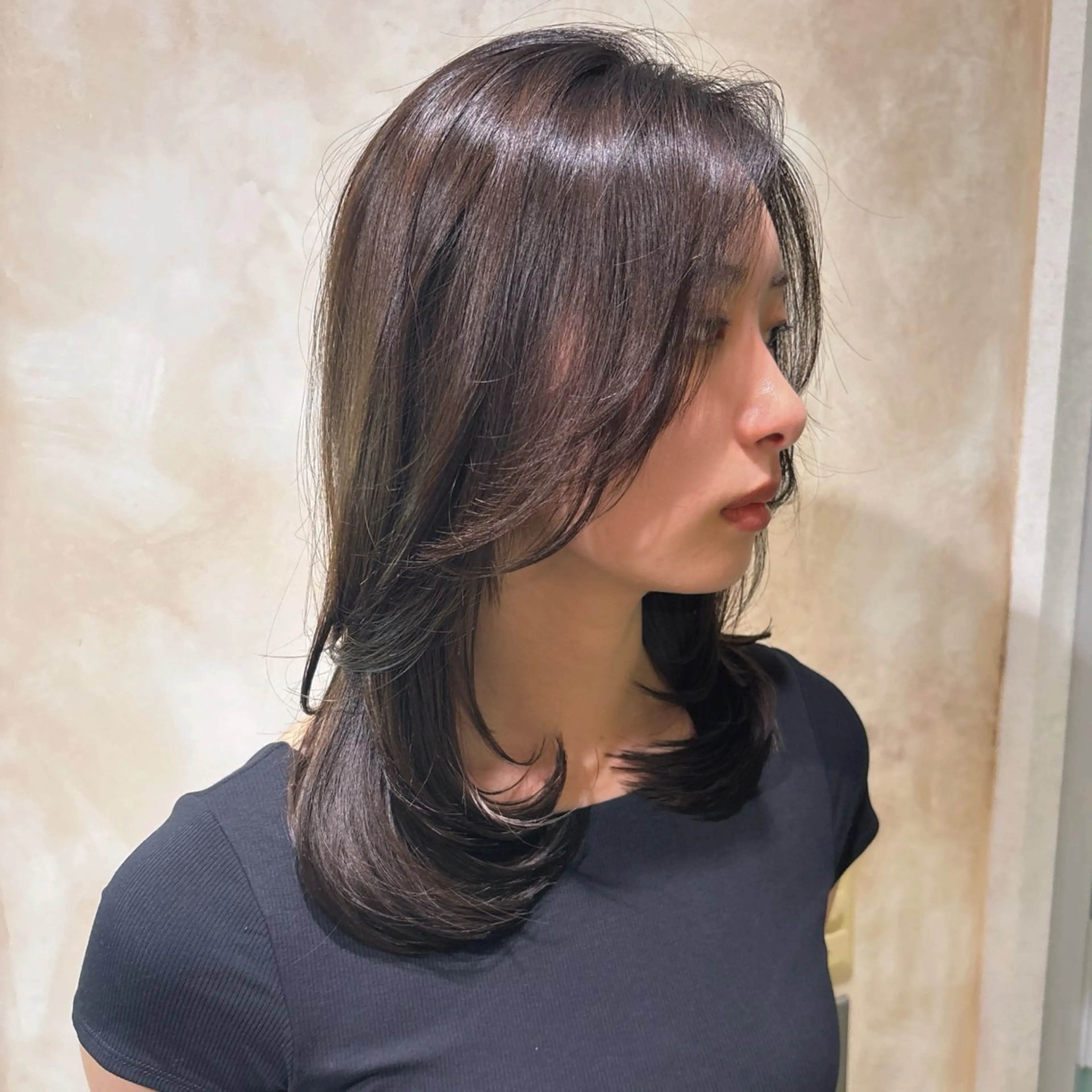 セミロング レイヤーカット カット ヘアカラー 滋賀でレイヤーなら |吉村 友輝のヘアスタイル