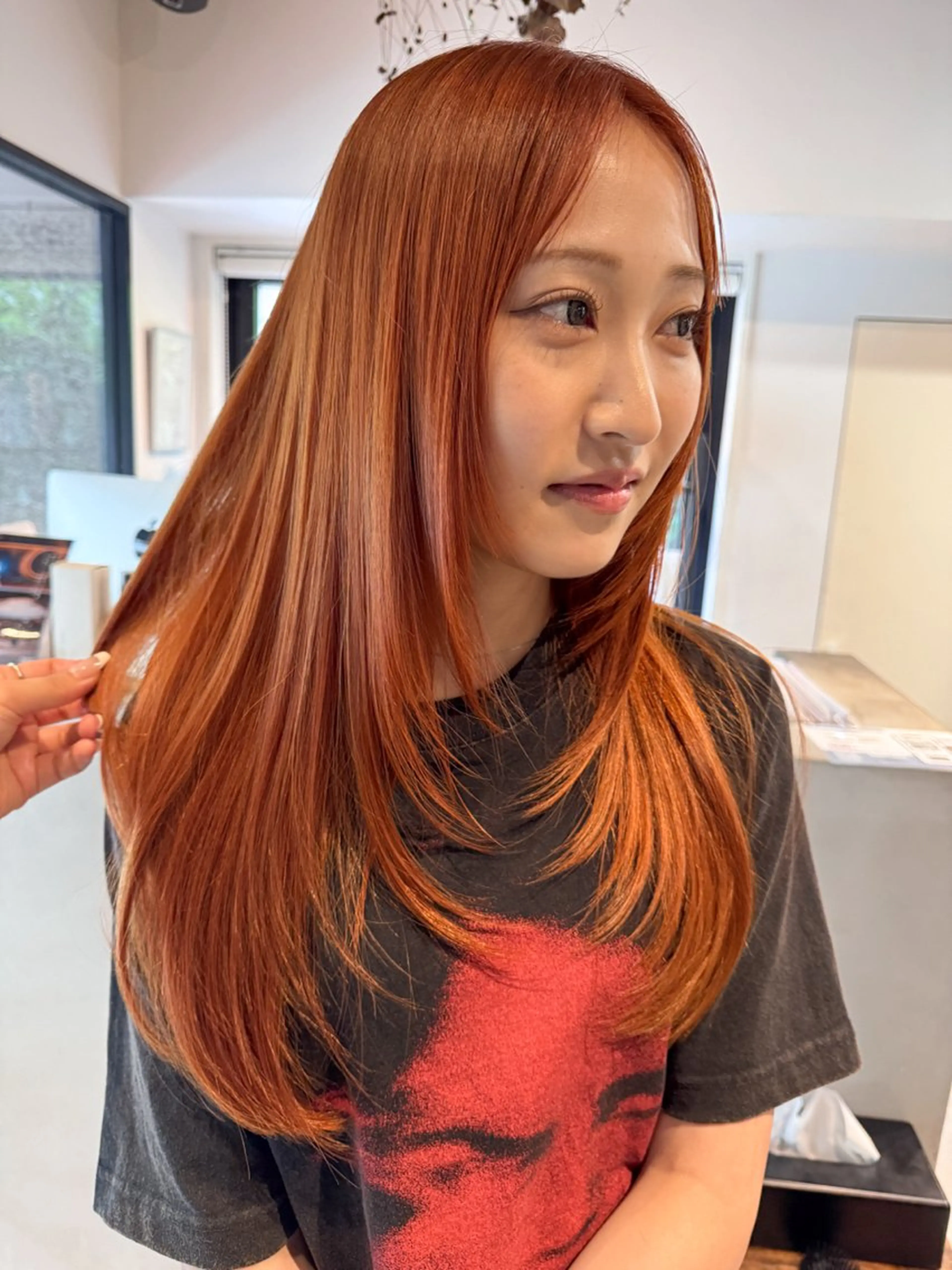 セミロング カラー オレンジ カット ヘアカラー saki/Insta fleur_sakiのヘアスタイル