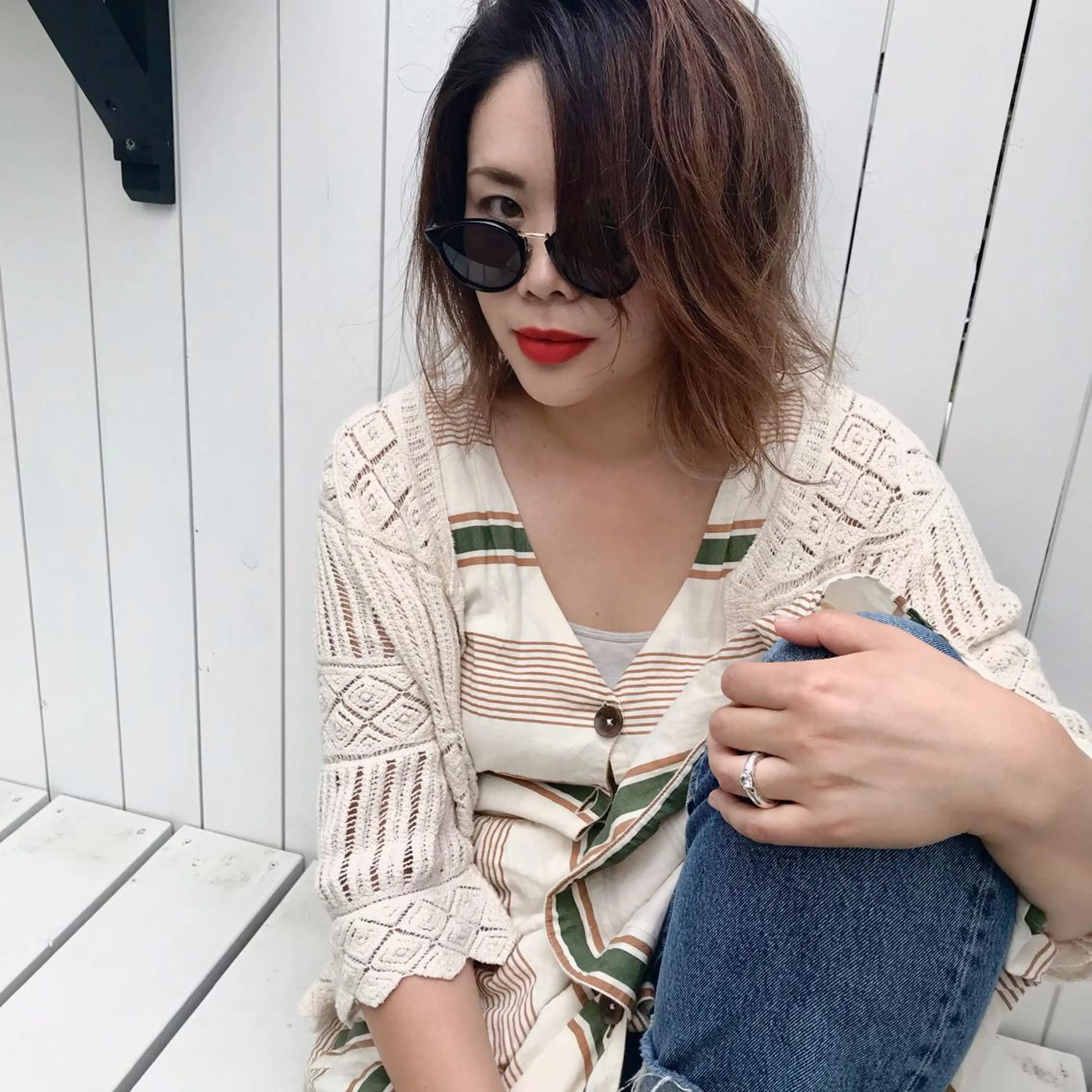 ミディアム カラー ハイライトカラー ハイライト カット ヘアカラー ママ美容師 ＊ヒマワリのヘアスタイル