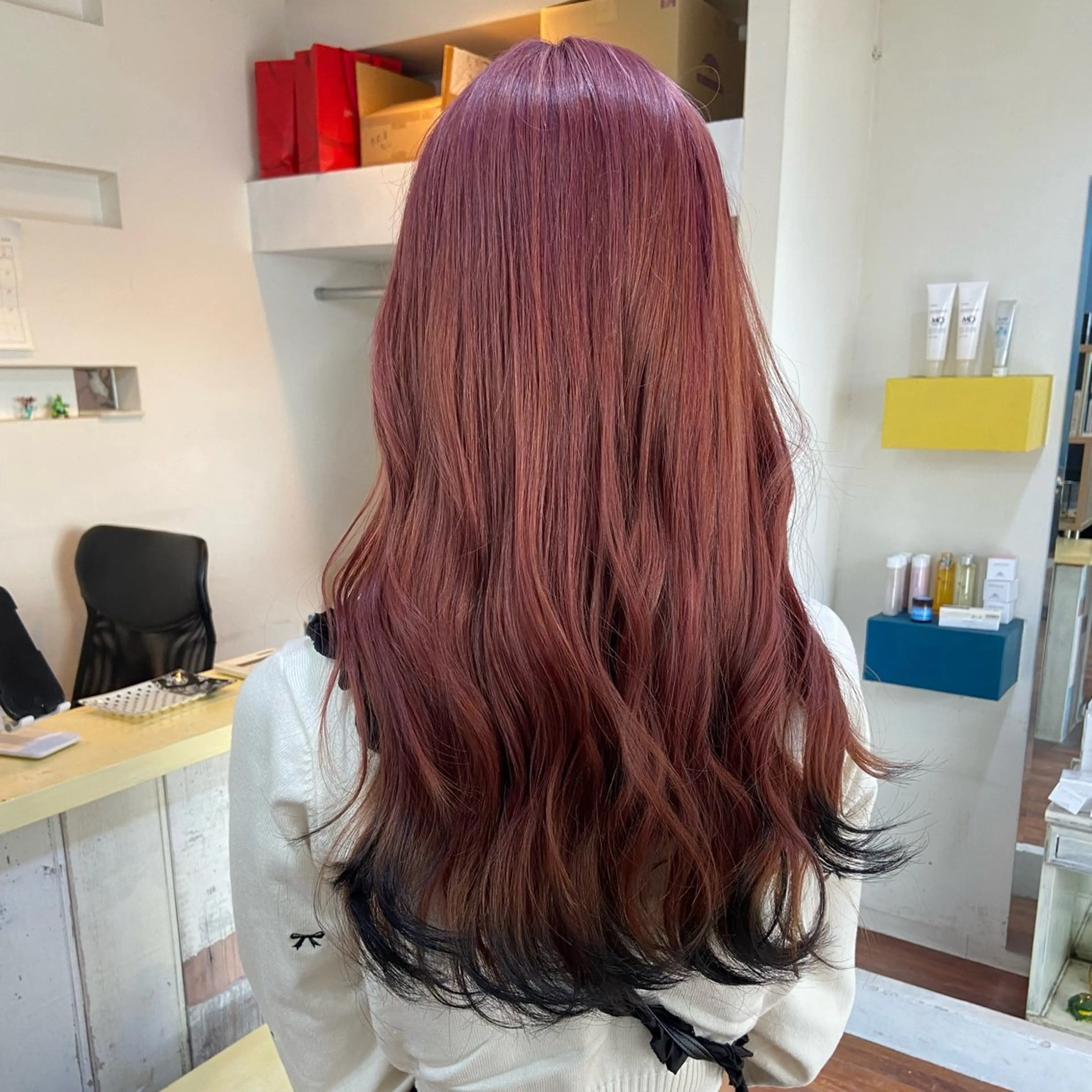 ロング カラー 黒髪 ピンクカラー 髪質改善/ストレート /透明感/西川奈穂のヘアスタイル