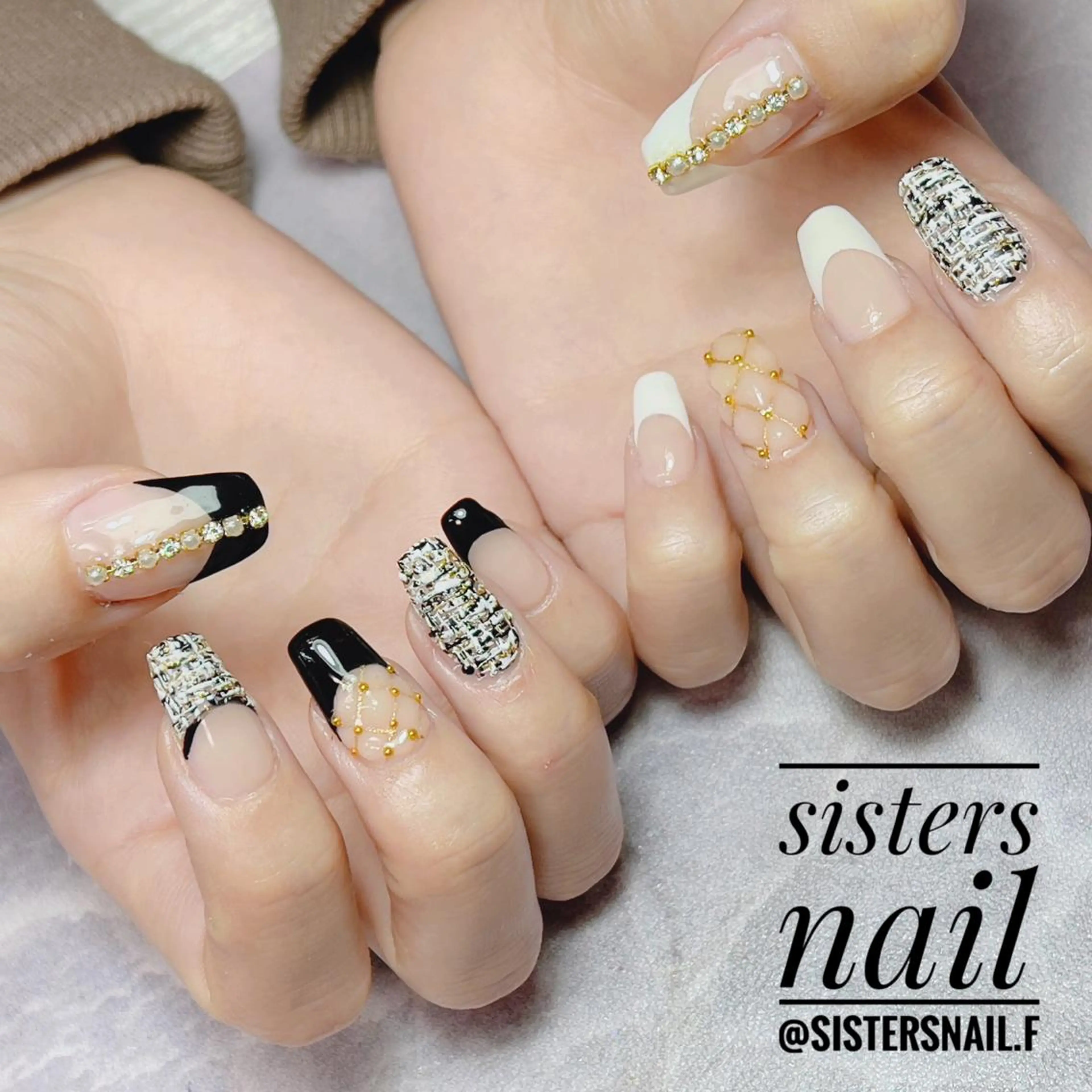 ネイル アートネイル フレンチネイル マットネイル オフィスネイル ツイードネイル sisters nail.fのネイルデザイン