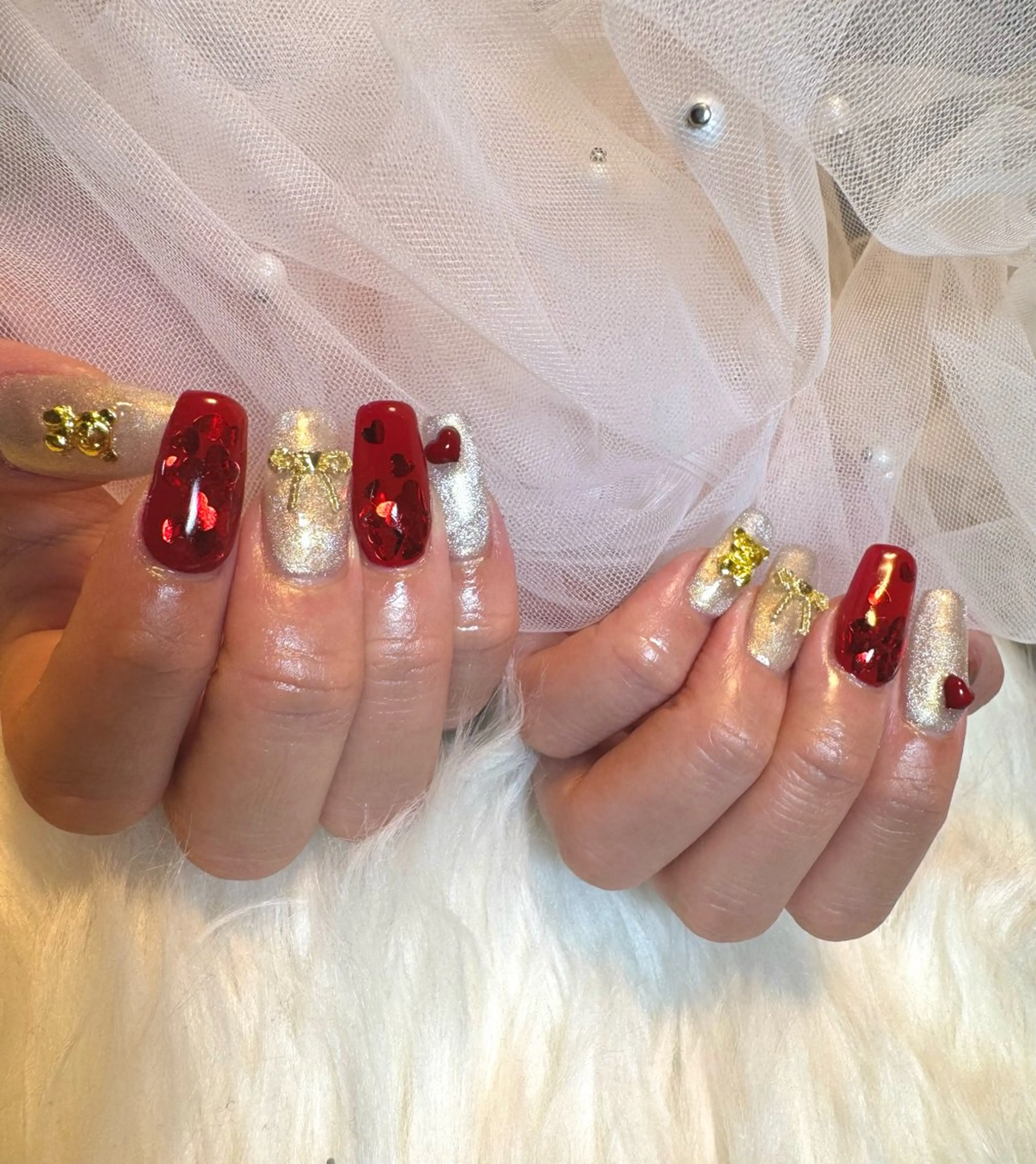 ネイル ブルー フラッシュネイル ハート ホログラムネイル 韓国ネイル ハンドネイル K&R Nail所属・Nail Salon K&Rのネイルデザイン