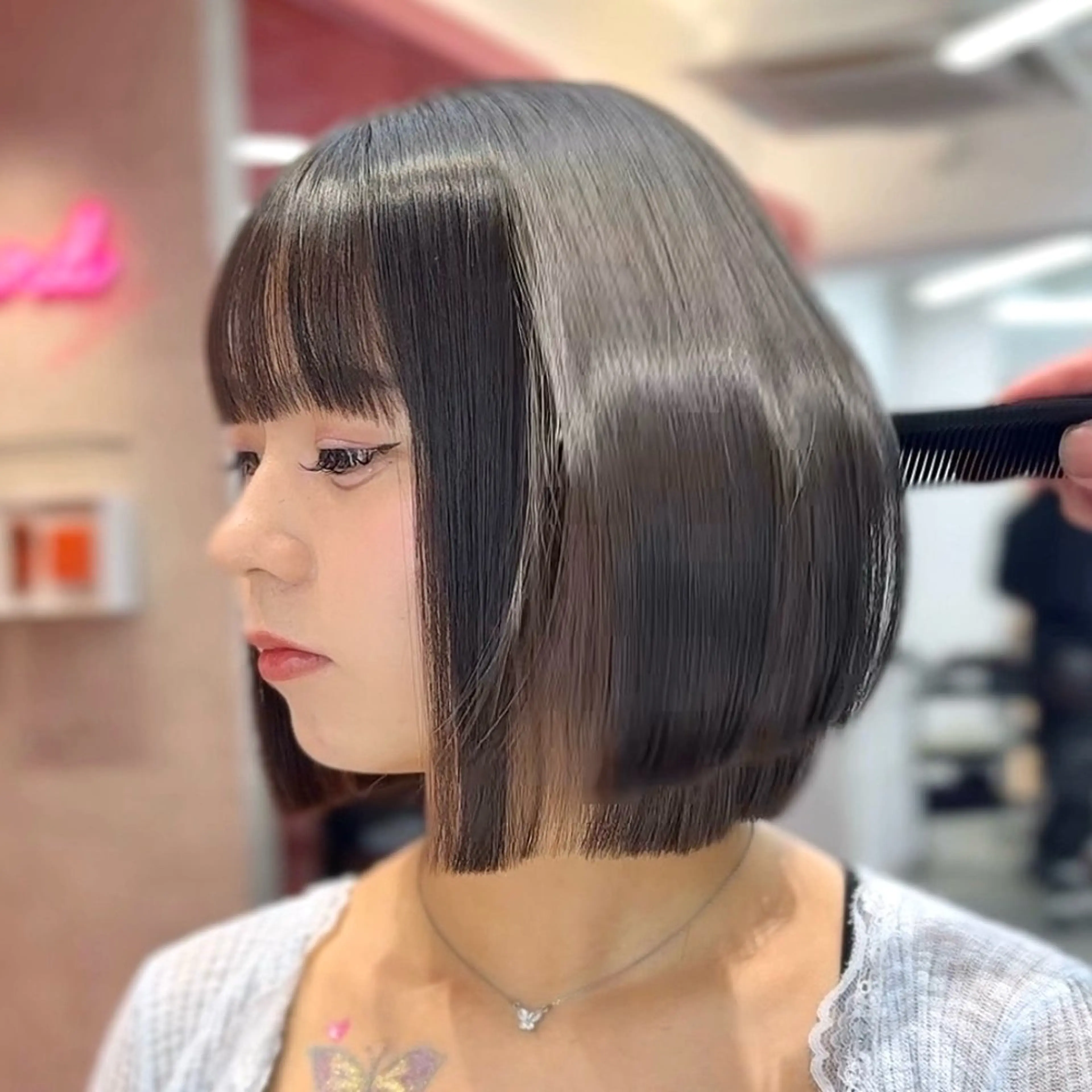 ミディアム カラー 山崎/ボブ縮毛矯正 レイヤー髪質改善のヘアスタイル