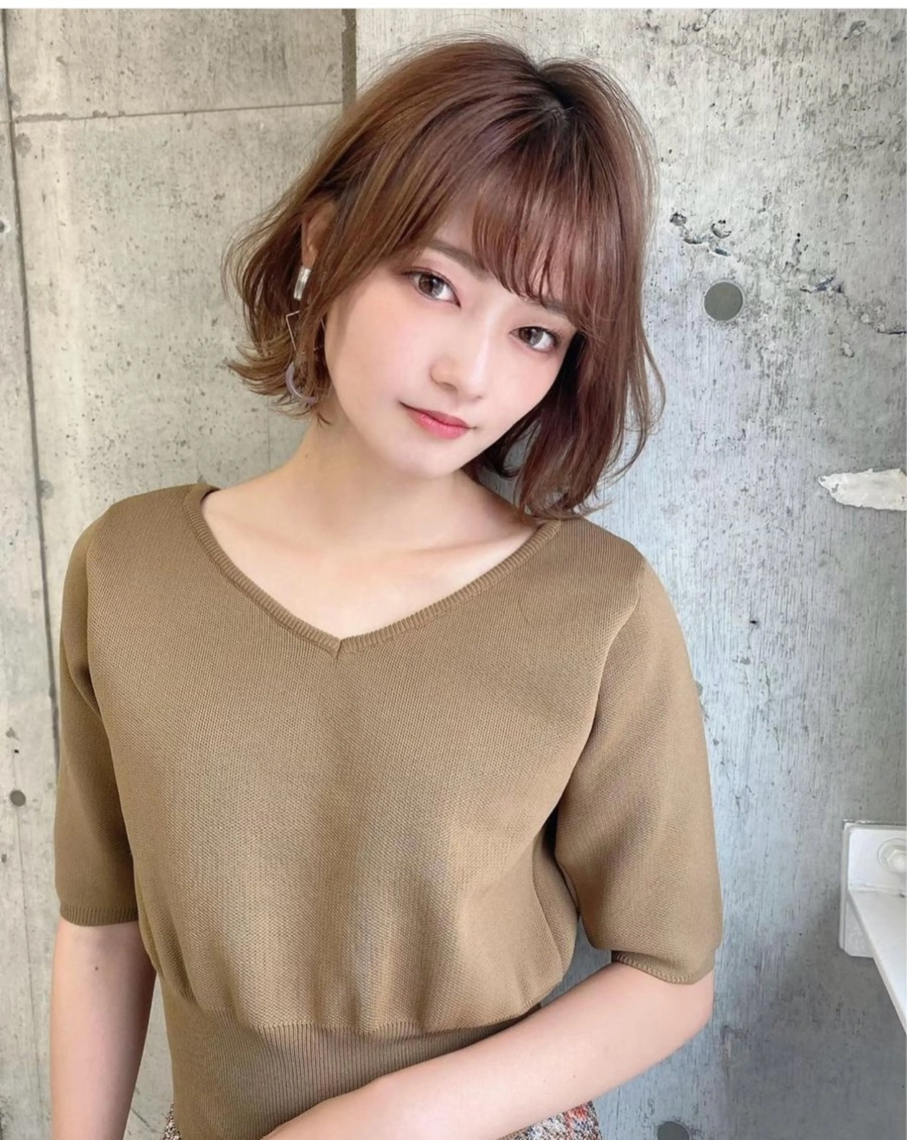 セミロング カット 縮毛矯正 トリートメント ❤️ブリーチなし💚 ダブルカラー平野実花のヘアスタイル