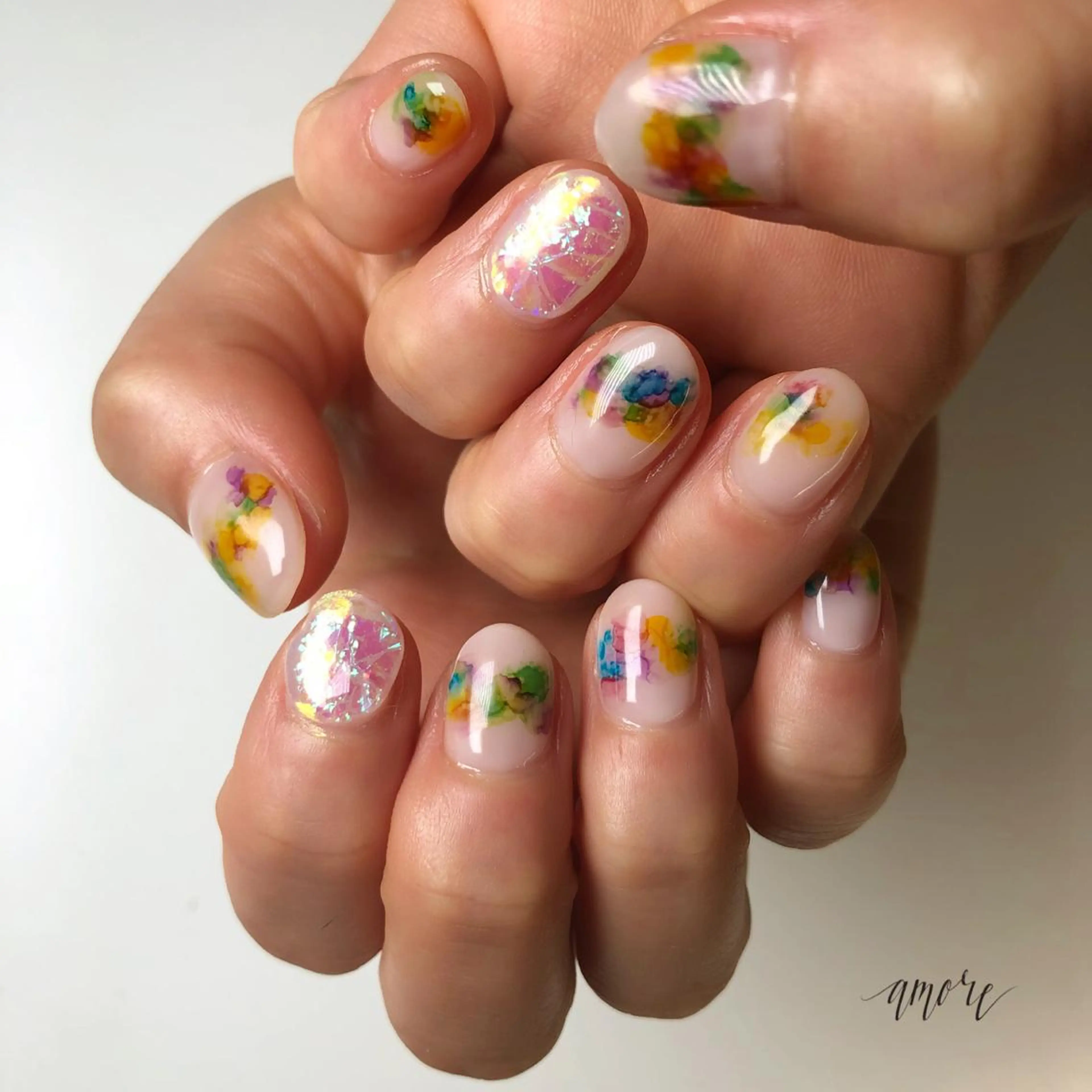 ネイル ジェルネイル 氷ネイル・うるうるネイル ミラーネイル ニュアンスネイル 春ネイル You kyehwaのネイルデザイン