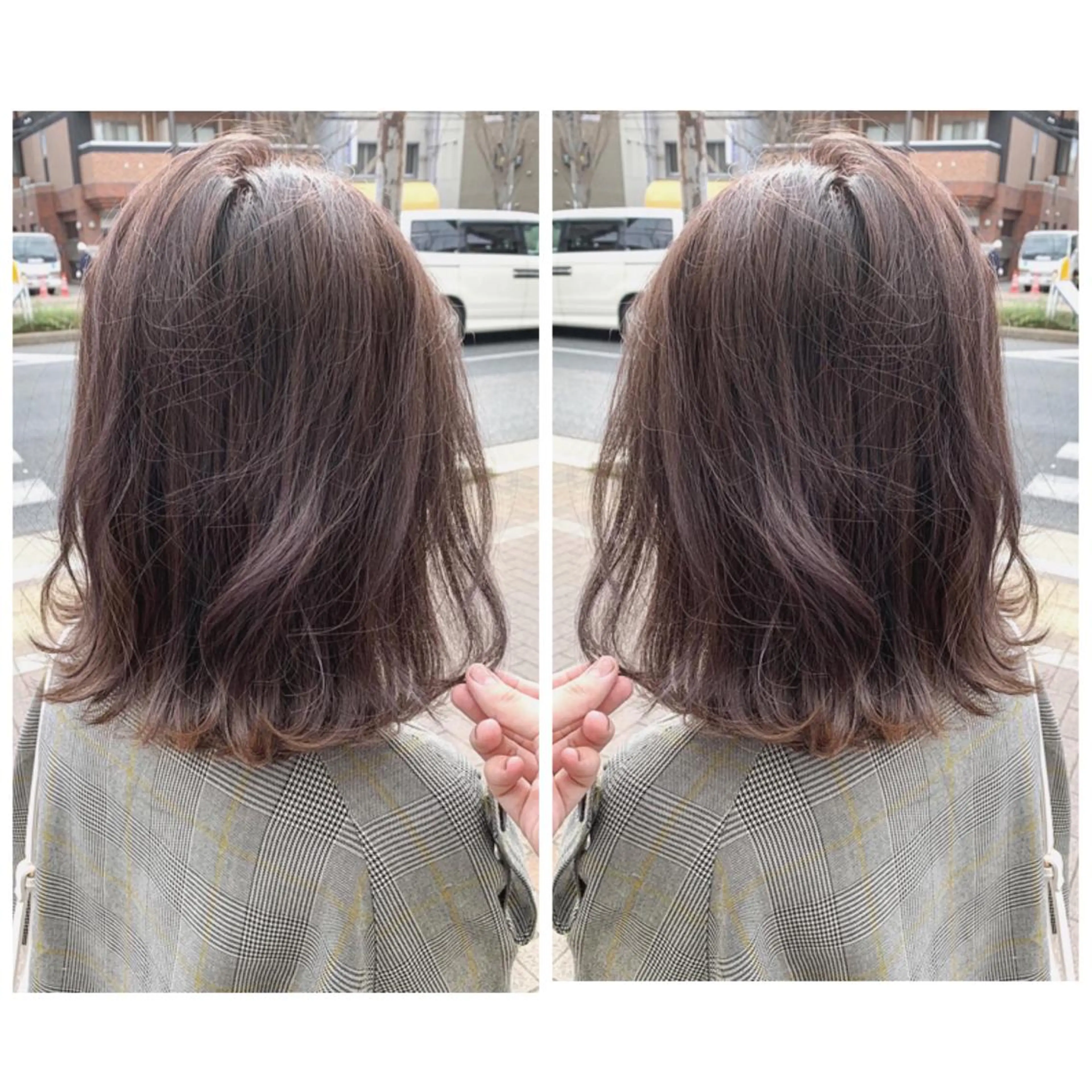 ミディアム カラー アッシュ バレイヤージュ ブリーチ デザインカラー グレージュ カット ヘアカラー トリートメント 京都大人女性ショート 徒歩1分/秋山のヘアスタイル