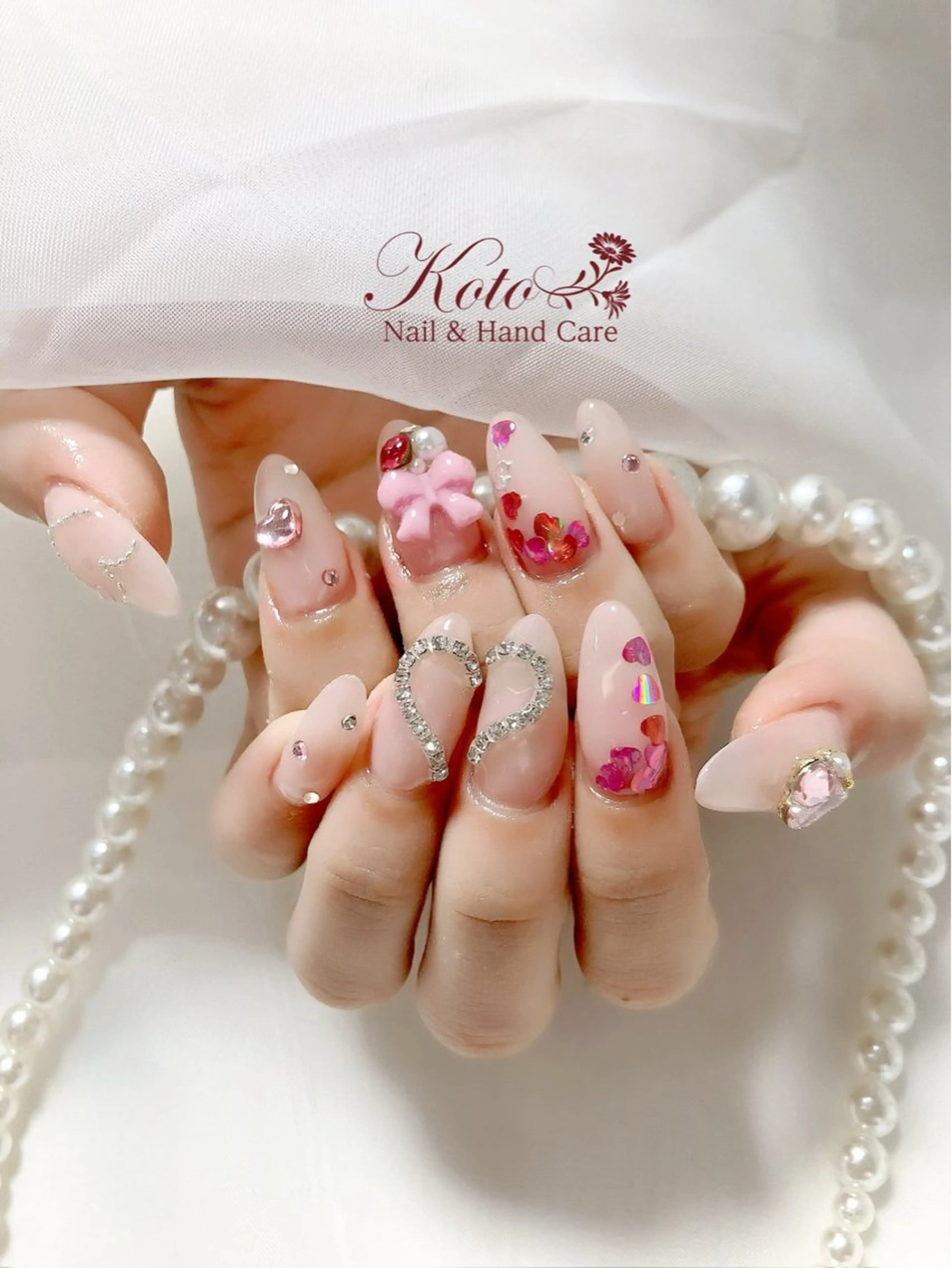 ネイル 長さ出し ジェルネイル ハート 持ち込み ニュアンスネイル ハンドネイル Nail Salon KOTOのネイルデザイン