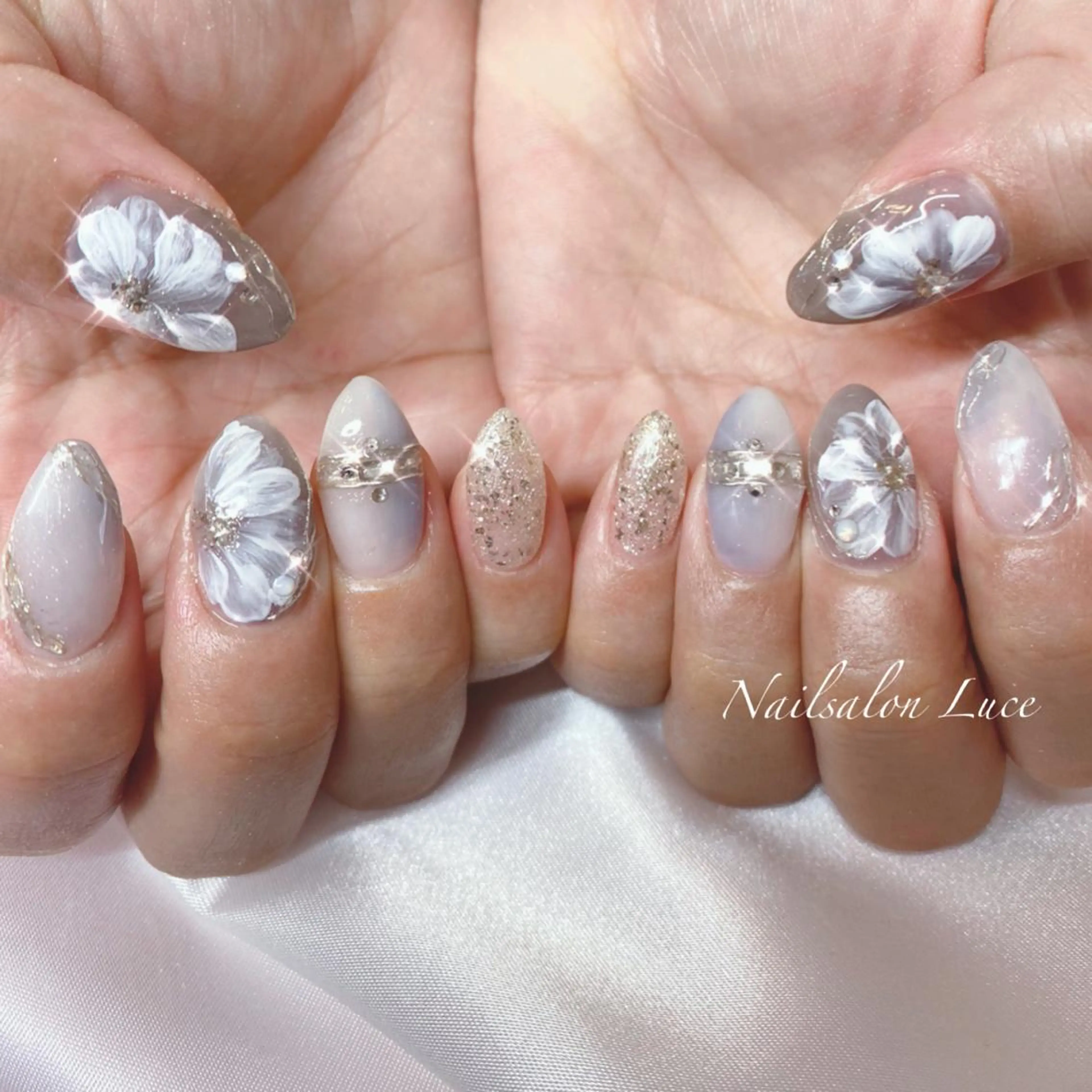 ネイル フラワーネイル ジェルネイル ワンカラーネイル 春ネイル ネイル& 脱毛サロン　Lのマツエク・マツパデザイン