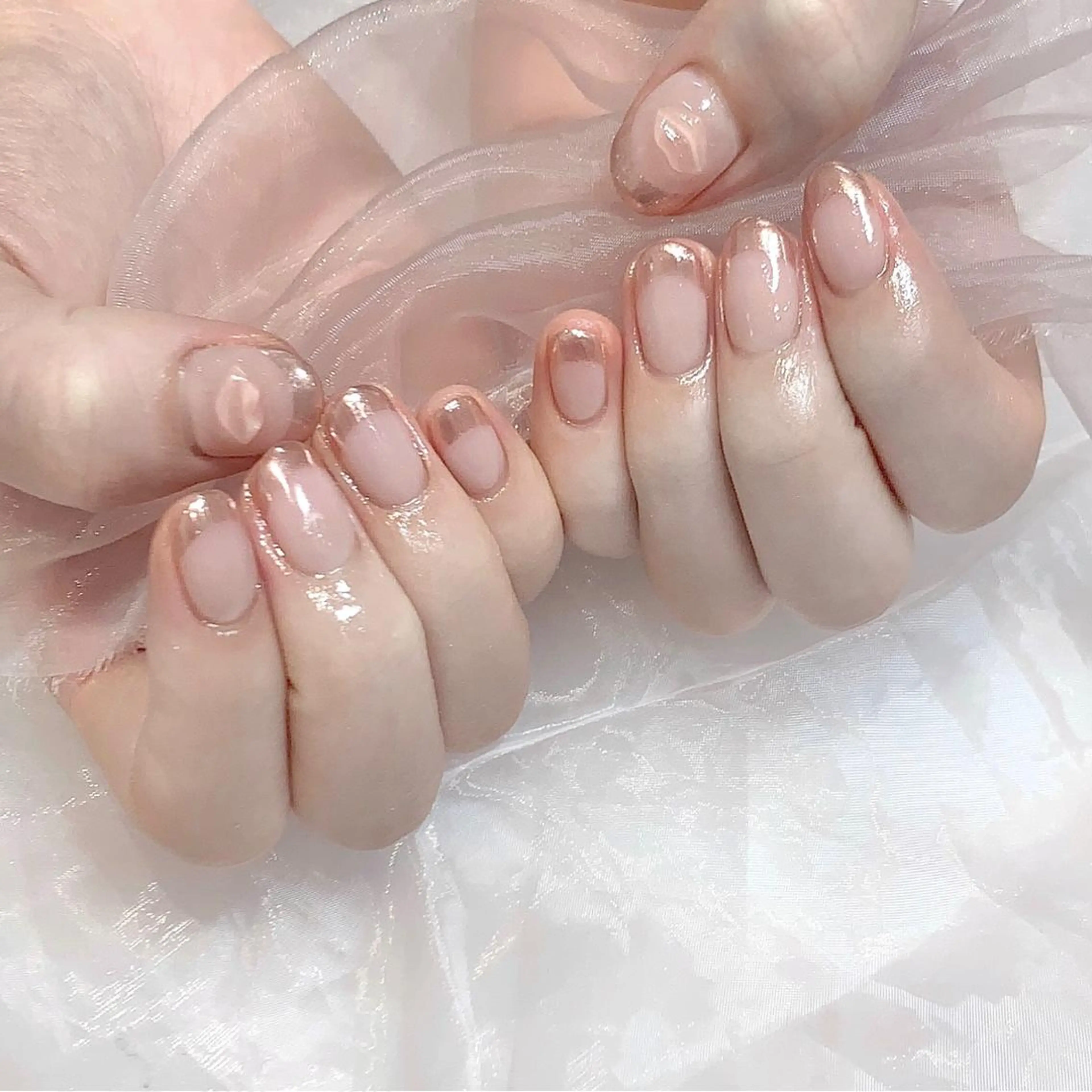 ネイル フレンチネイル ミラーネイル ピンク ハンドネイル Kanon 🤍のネイルデザイン