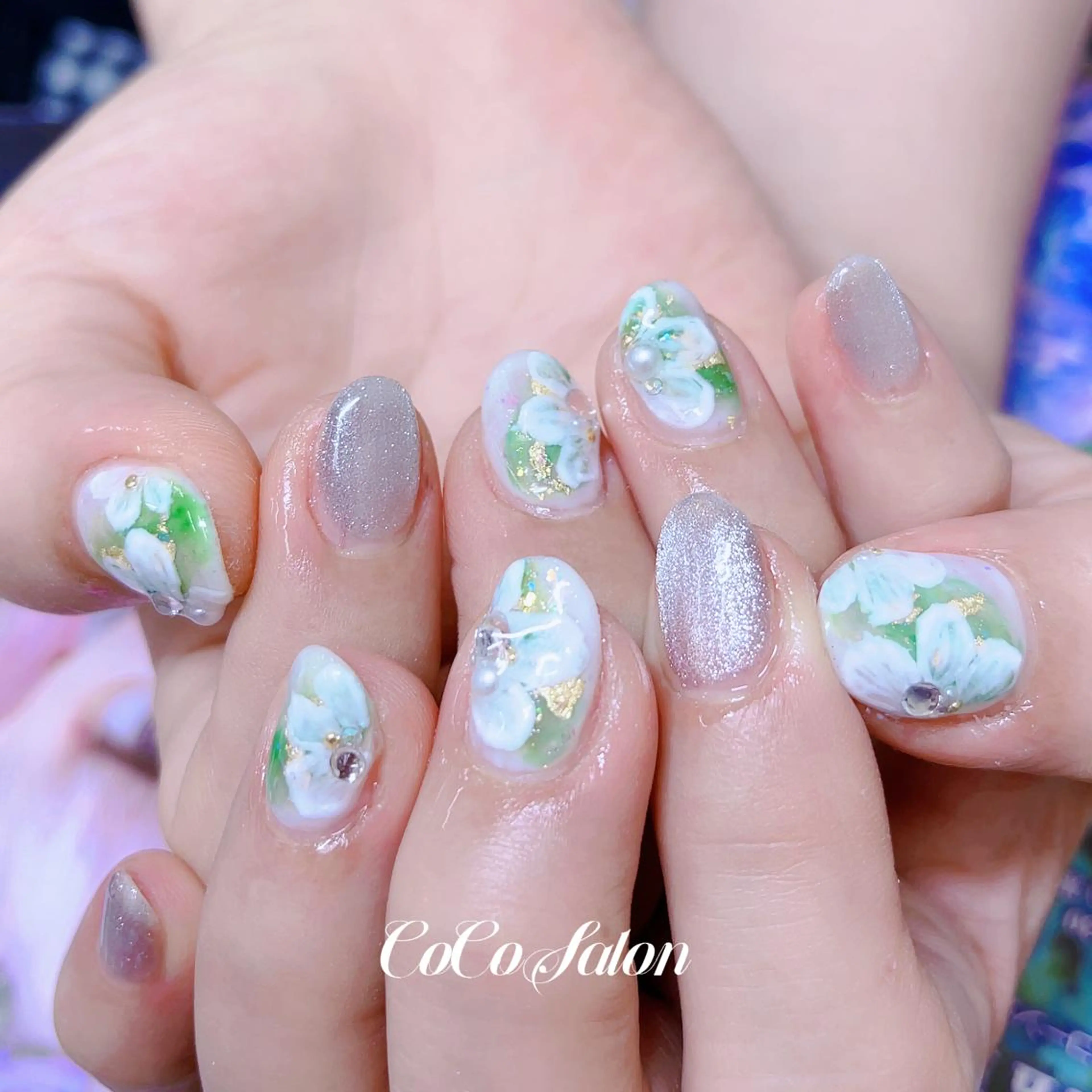 ネイル 入学式 長さ出し フラワーネイル ジェルネイル グラデーション ハンドネイル CoCoSalon ネイル/まつ毛予約のネイルデザイン