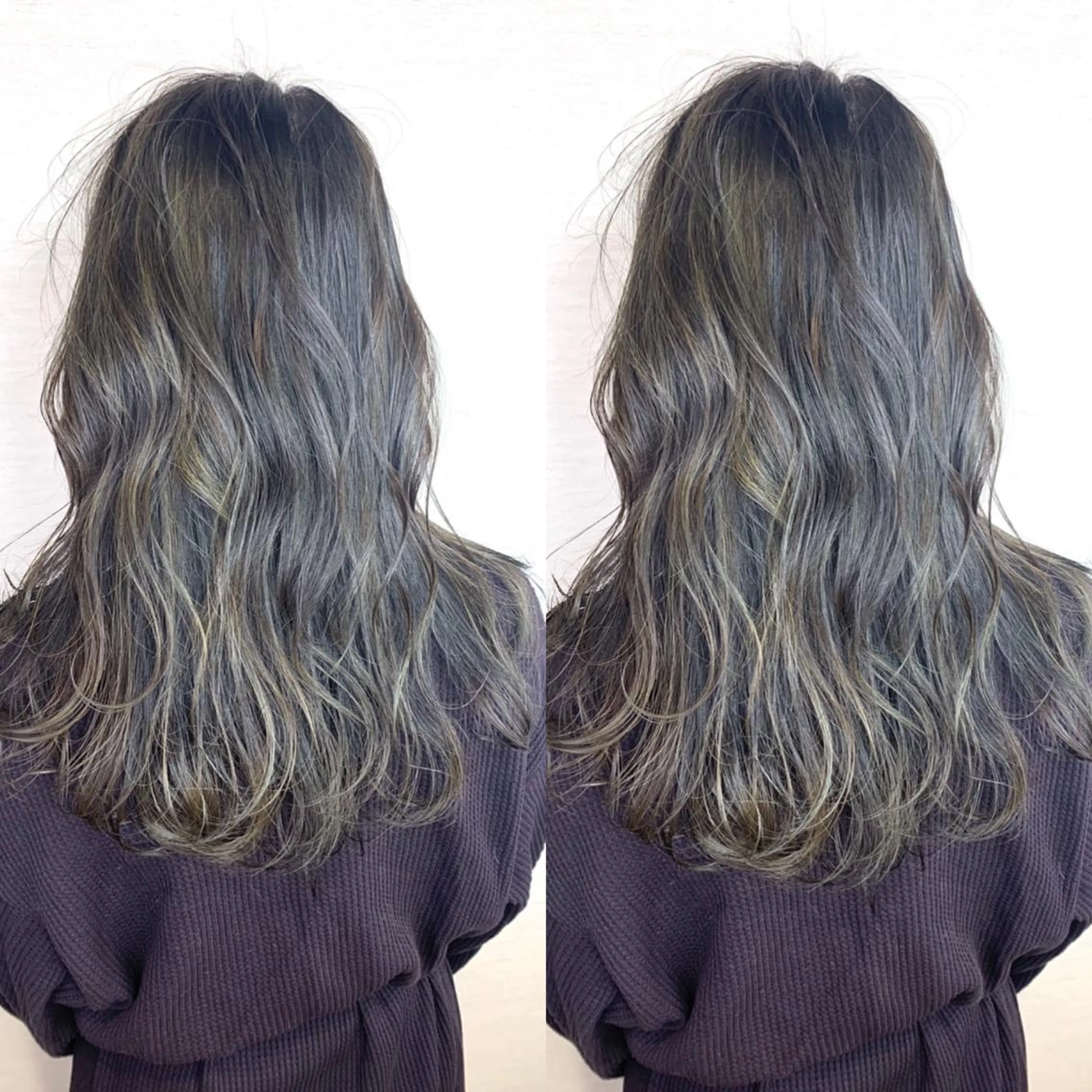 ロング カラー グレージュ ハイライトカラー ハイライト 韓国レイヤーカット/ ダブルカラーのヘアスタイル