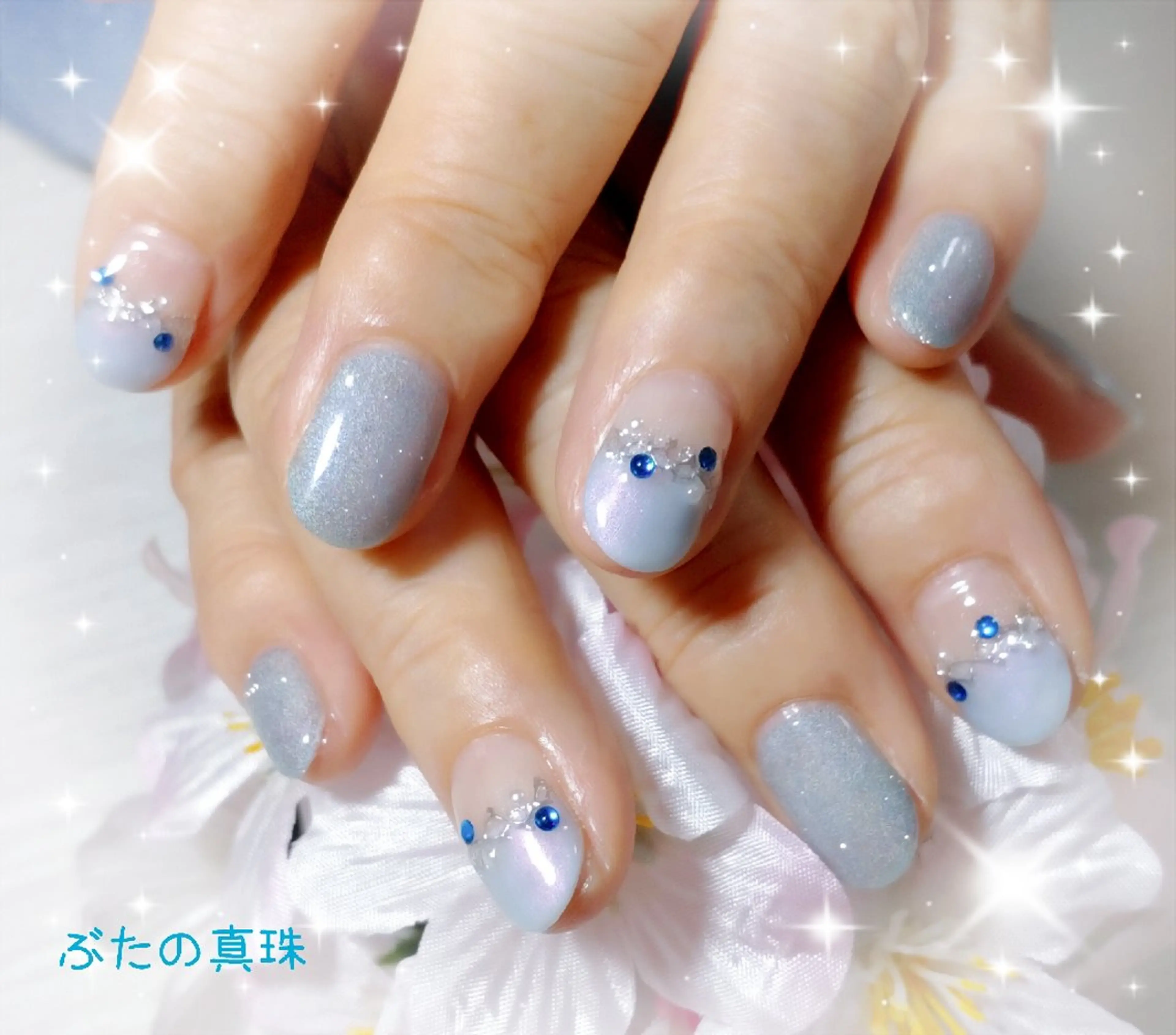 ネイル ブルー ハンドネイル 林 珠里のネイルデザイン