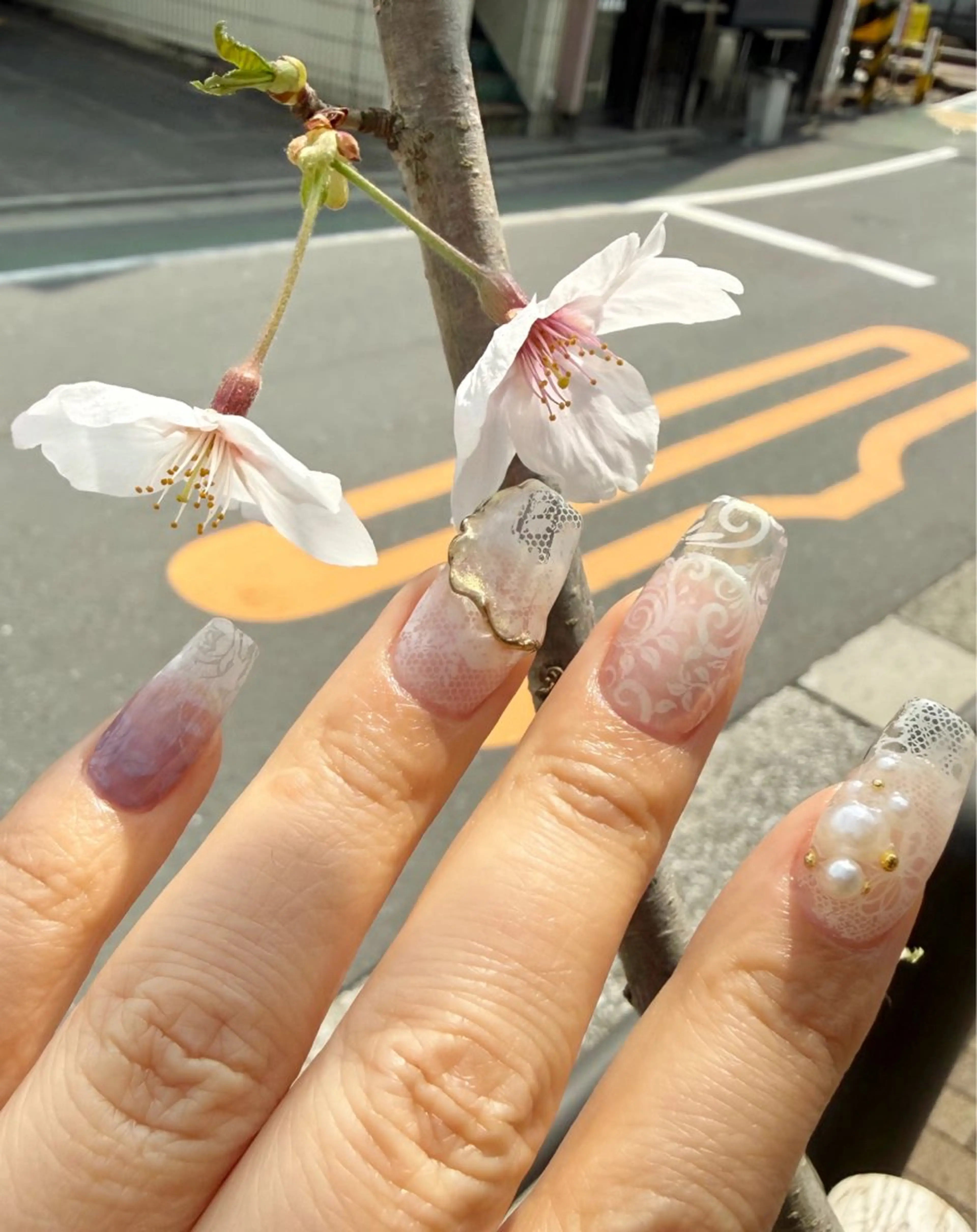 ネイル ブルー クリアネイル レース マグネットネイル スカルプネイル 岩澤 恵子のネイルデザイン