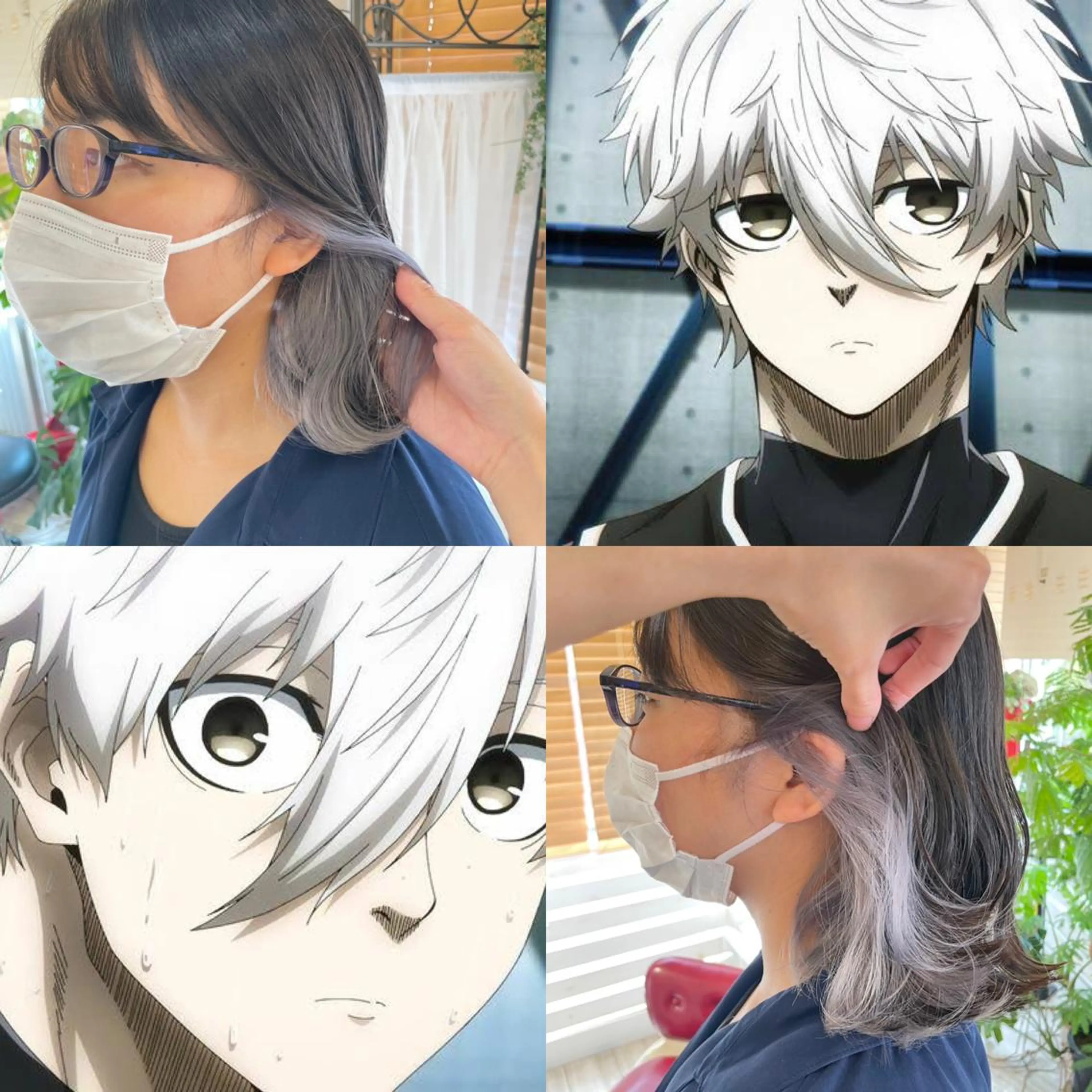 ミディアム カラー ブリーチ ブルーカラー ダブルカラー インナーカラー インナーカラー/推し ウルフ/アニメカラーのヘアスタイル