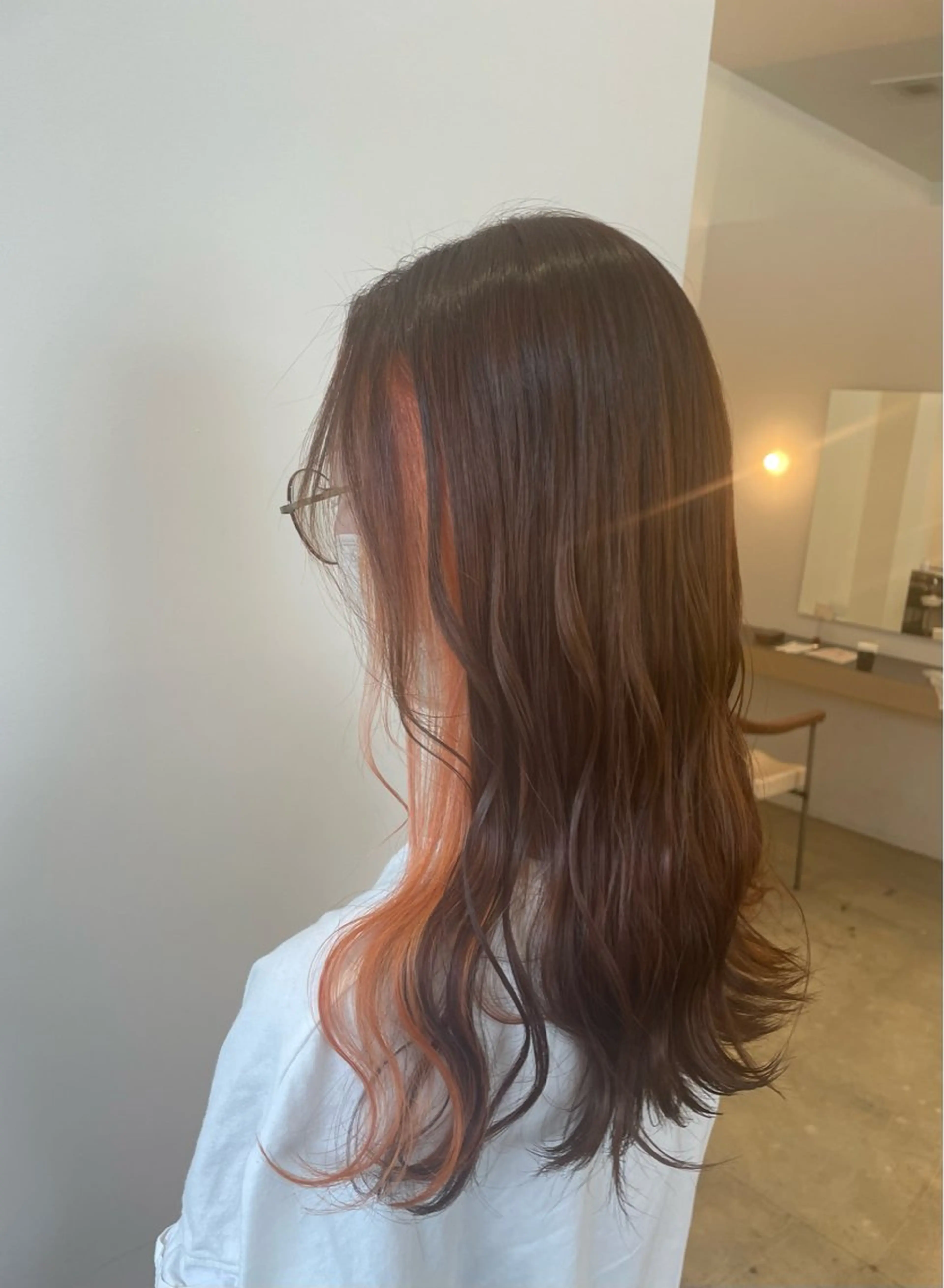 セミロング カラー イヤリングカラー オレンジ eclat   hairsBEAU group所属・hairs BEAU 藤田彩夏のヘアスタイル