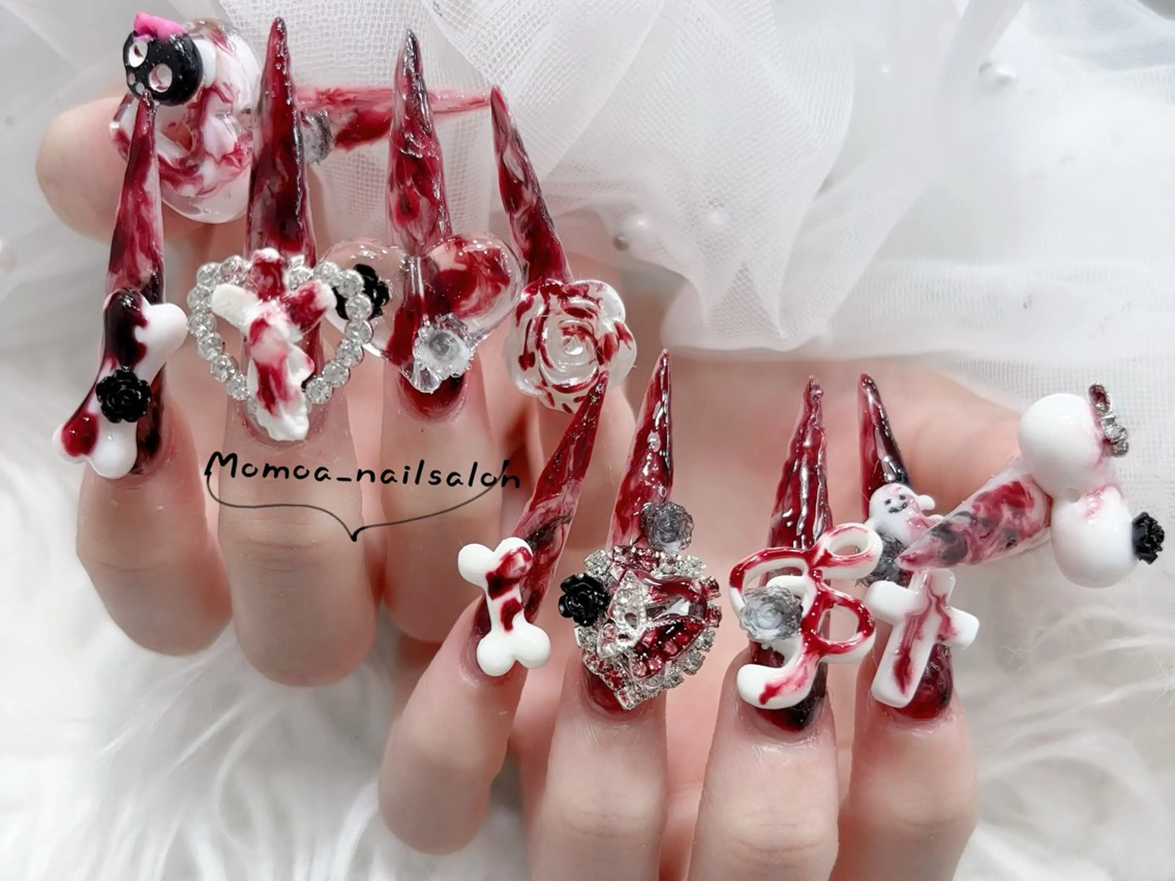 ネイル キラキラネイル スカルプネイル ハンドネイル MoMoA Nail ネイル長さ出し専門店のネイルデザイン