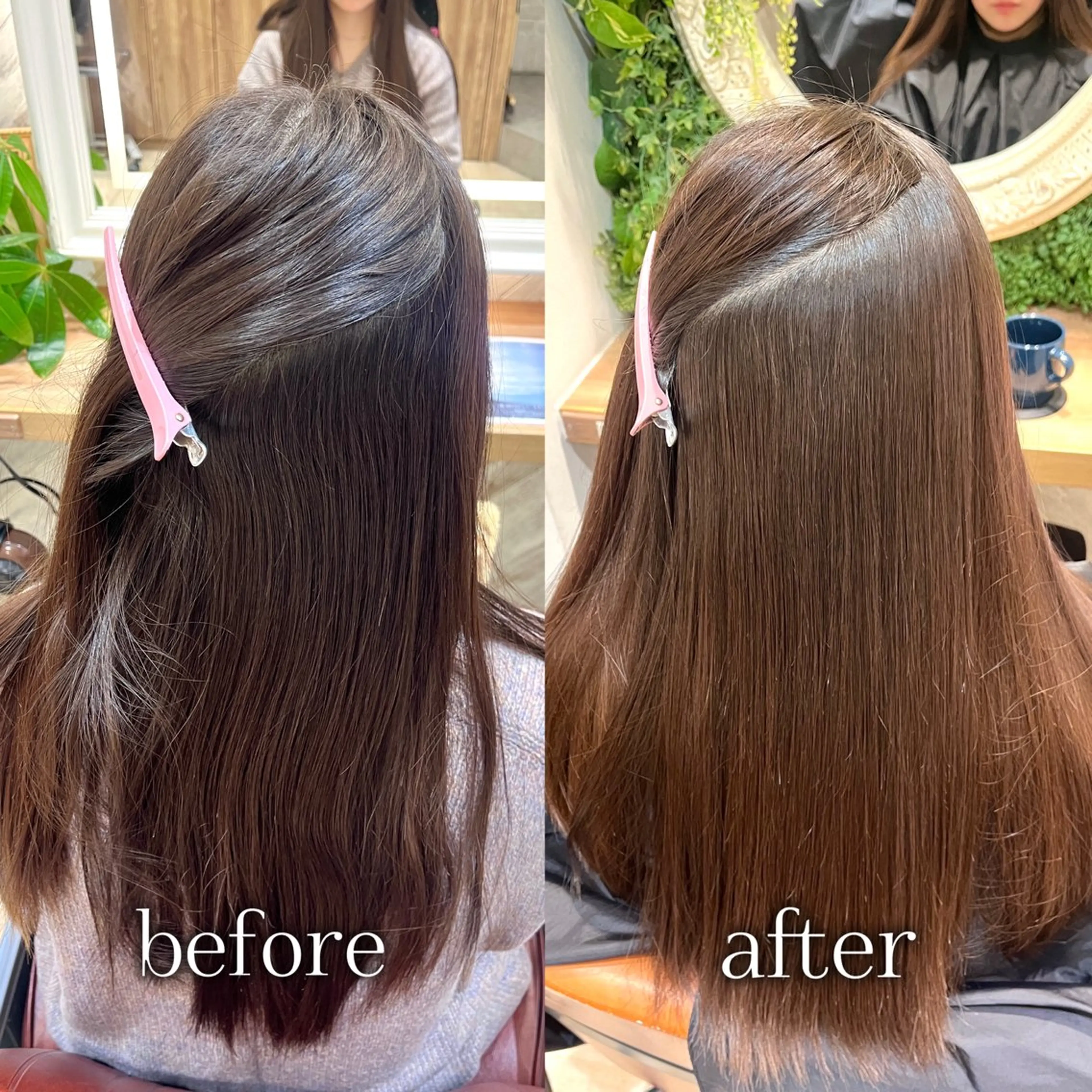 ロング パーマ 縮毛矯正 韓国レイヤー 暖色カラー/さくらのヘアスタイル