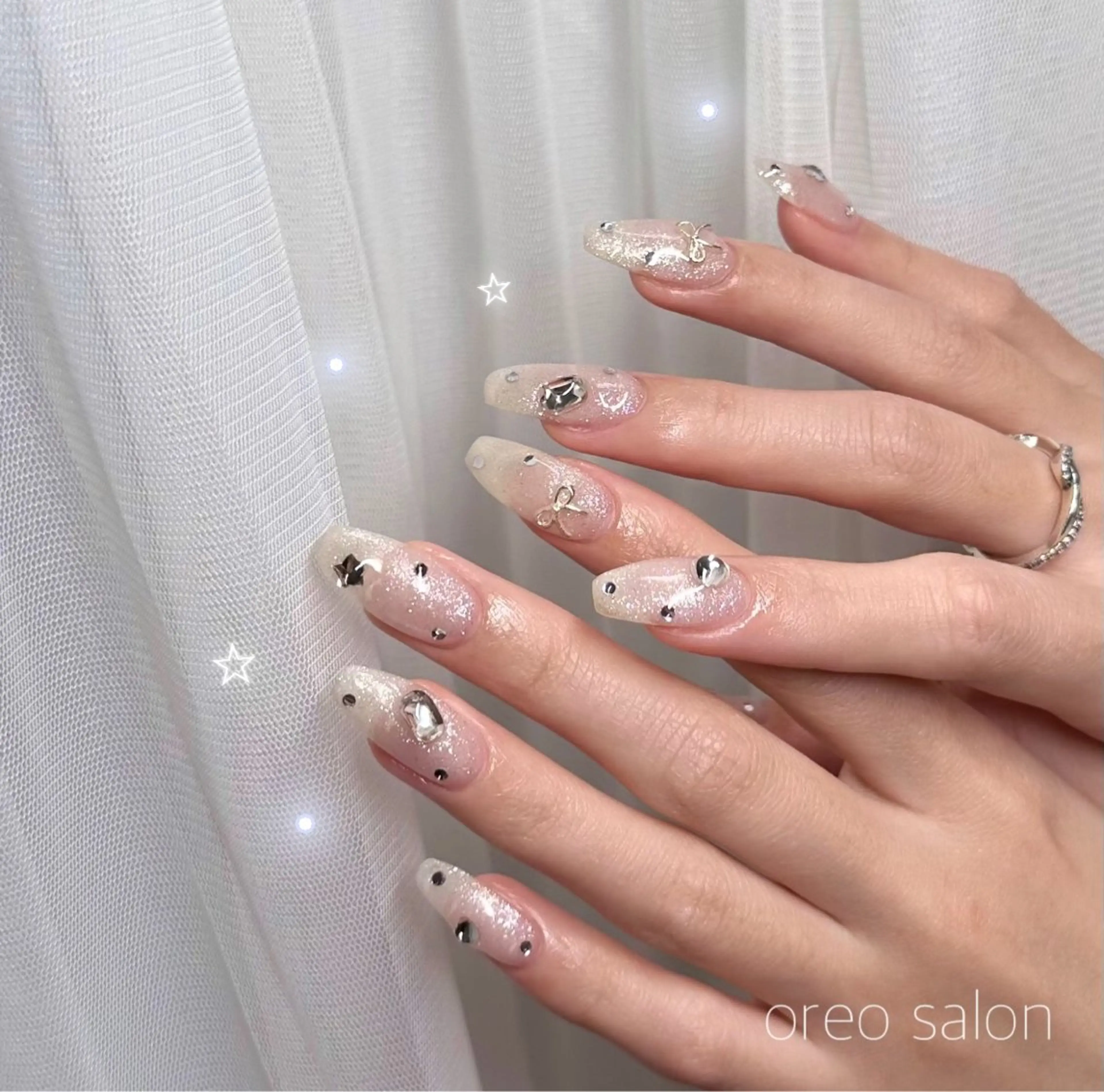 ネイル チークネイル フラッシュネイル ジェルネイル ハート 氷ネイル・うるうるネイル oreo salon miyu 池袋のネイルデザイン