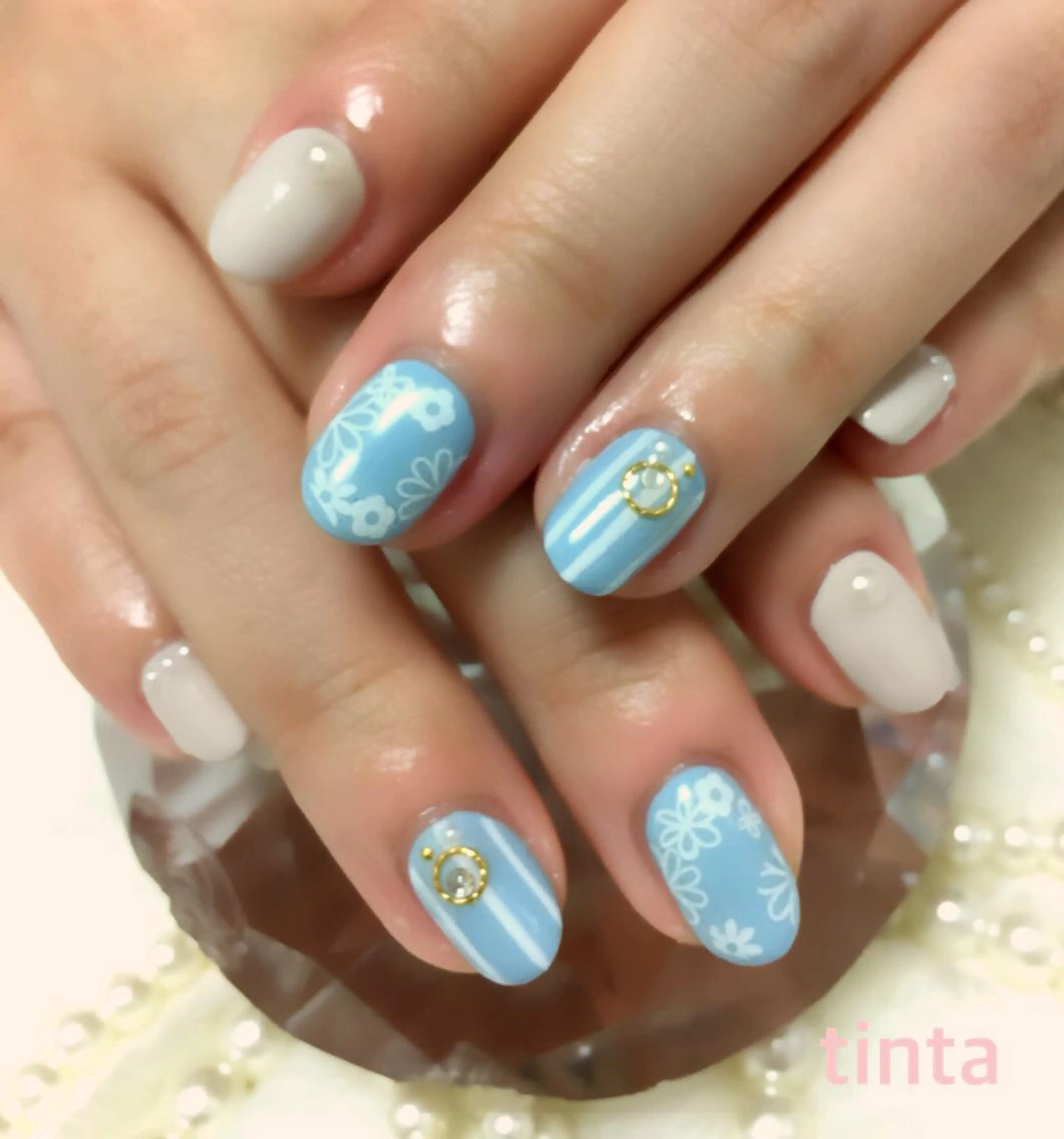 ネイル ブルー フラワーネイル ネイルサロン ティンタ所属・馬場 典子のネイルデザイン