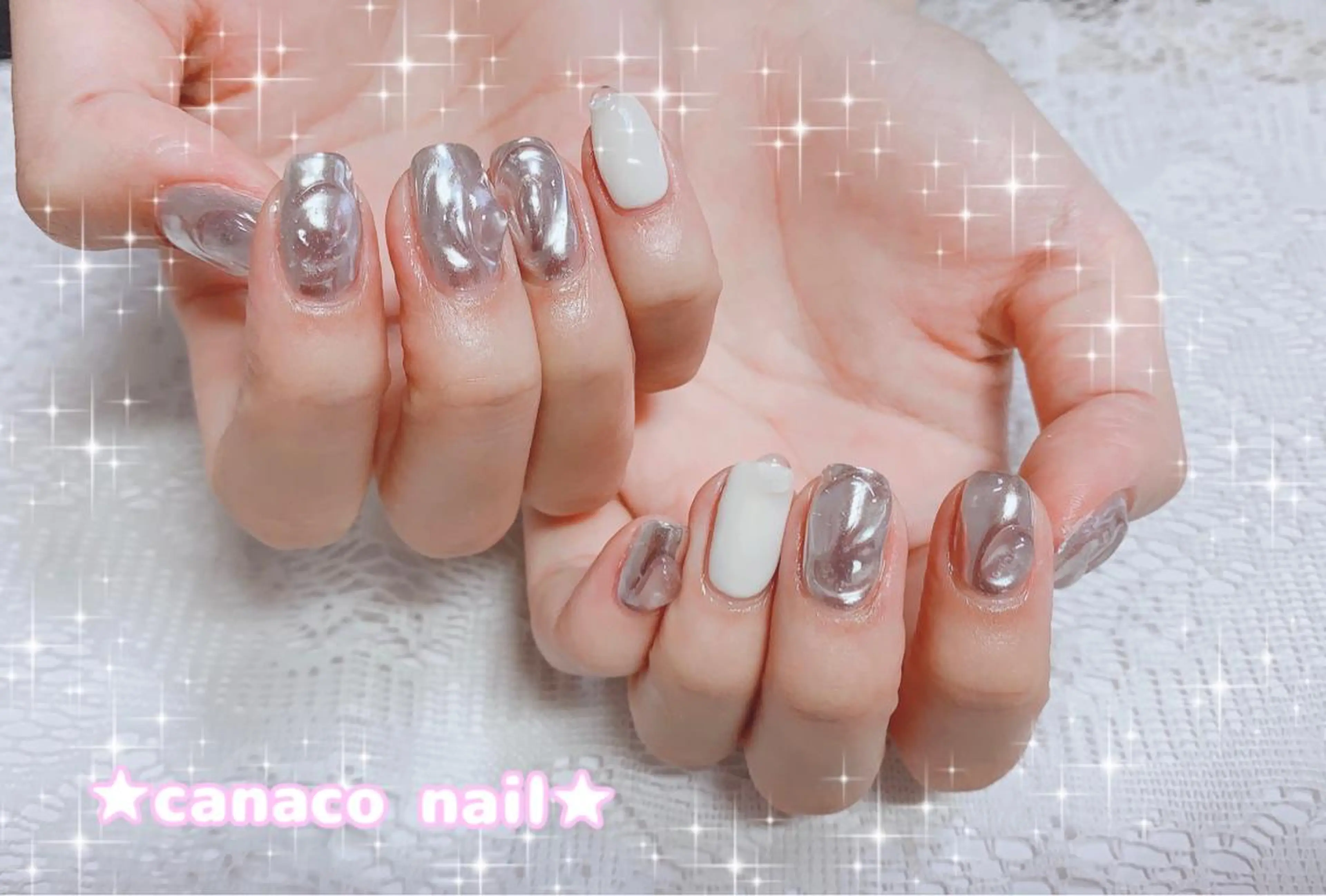 ネイル アートネイル ジェルネイル パラジェル シルバー ストーンネイル ハンドネイル ハンドケア Felice所属・ベテランネイル cnc  nailのネイルデザイン