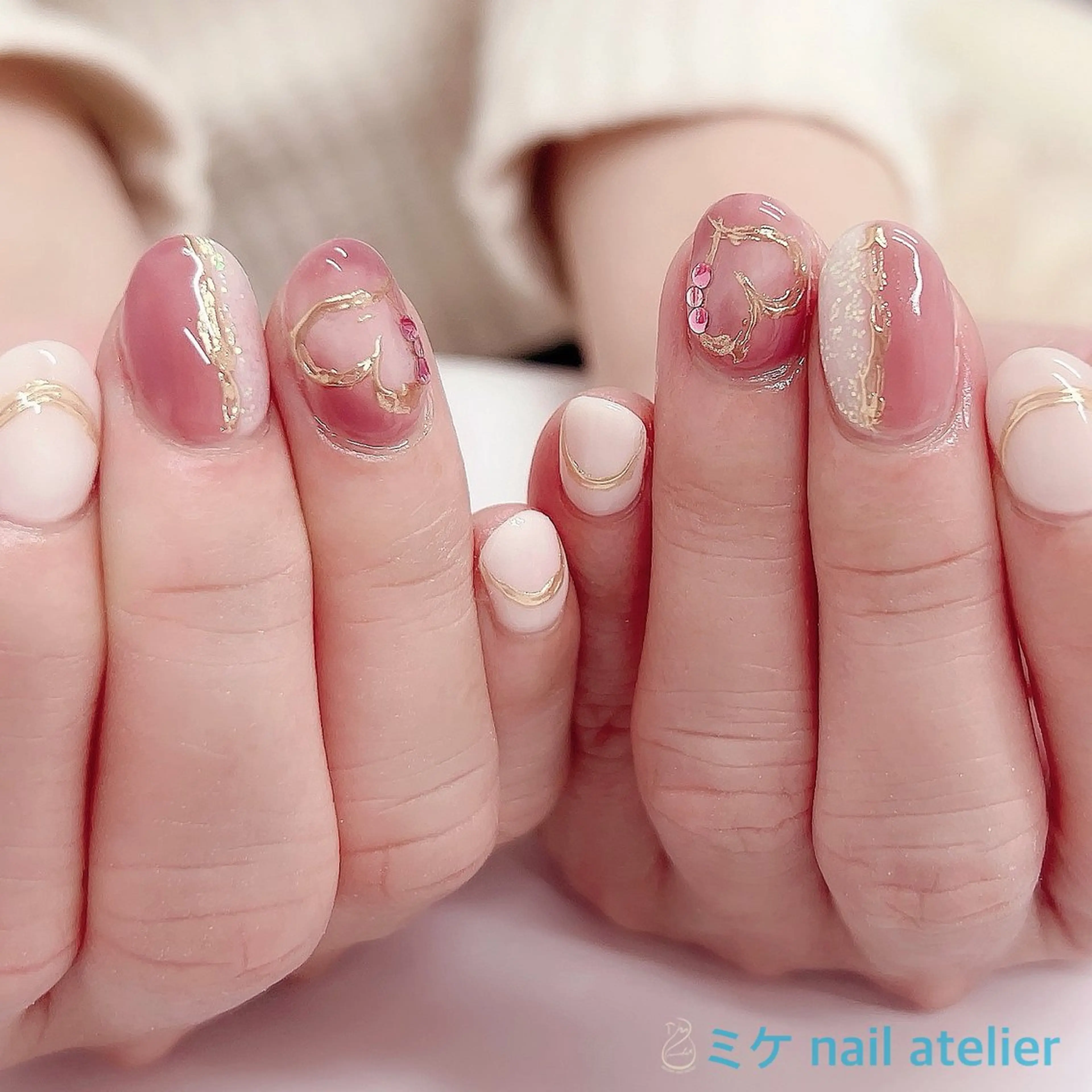 ネイル アートネイル ジェルネイル ハート ミラーネイル ワンカラーネイル ハンドネイル h. rikaのネイルデザイン