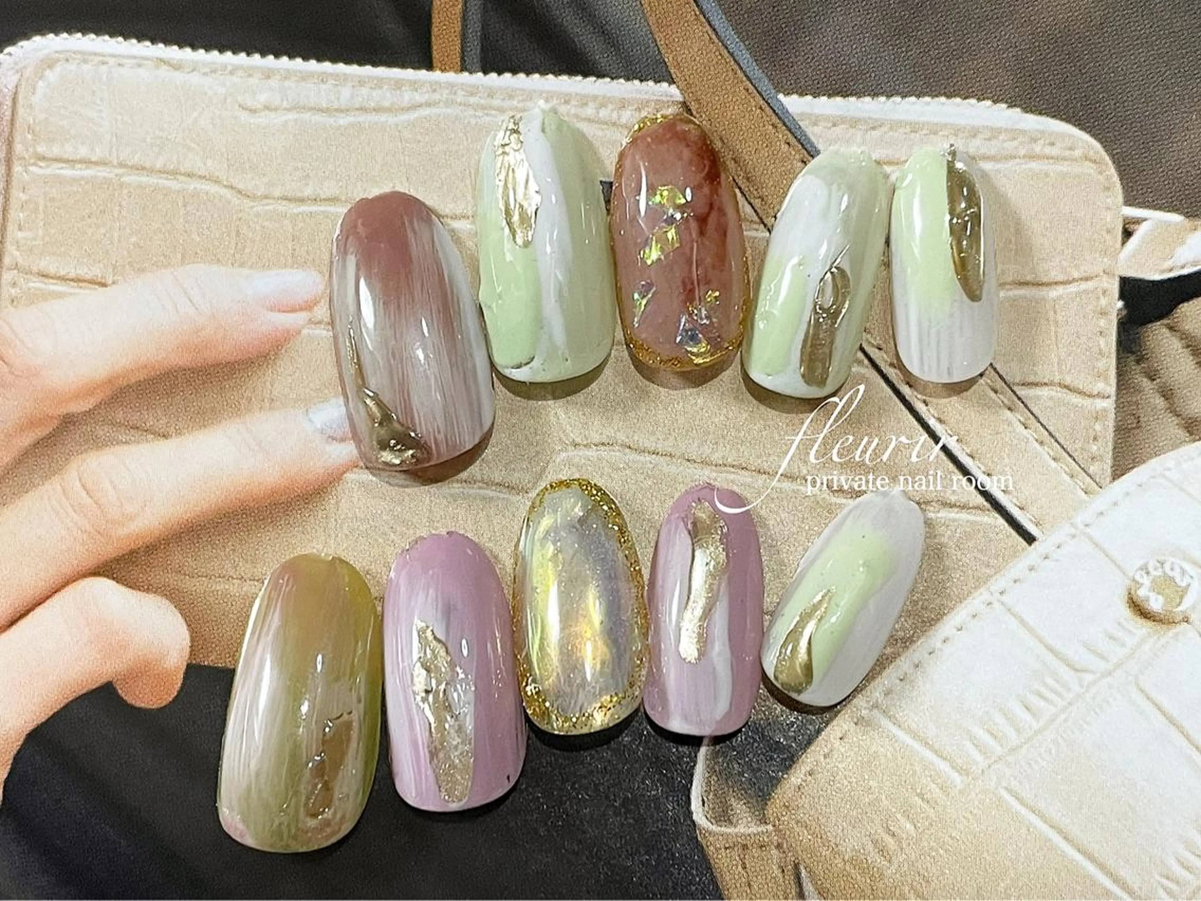 ネイル アートネイル オーロラネイル べっ甲ネイル ブラウン クリアネイル フルリール 【プライベートサロンのネイルデザイン