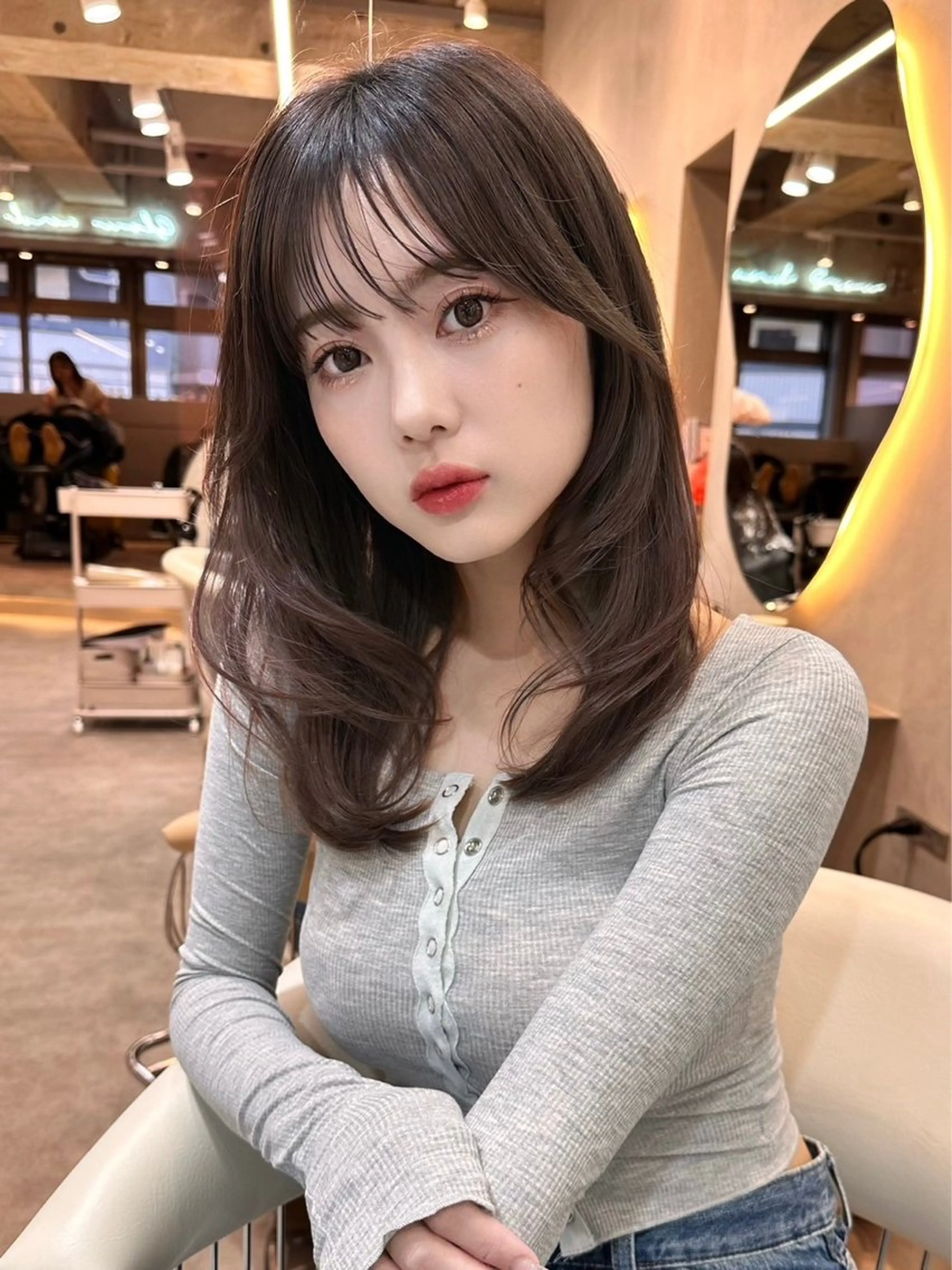 セミロング カット ヘアカラー トリートメント 韓国顔周りヘア 🇰🇷💐石井遥のヘアスタイル