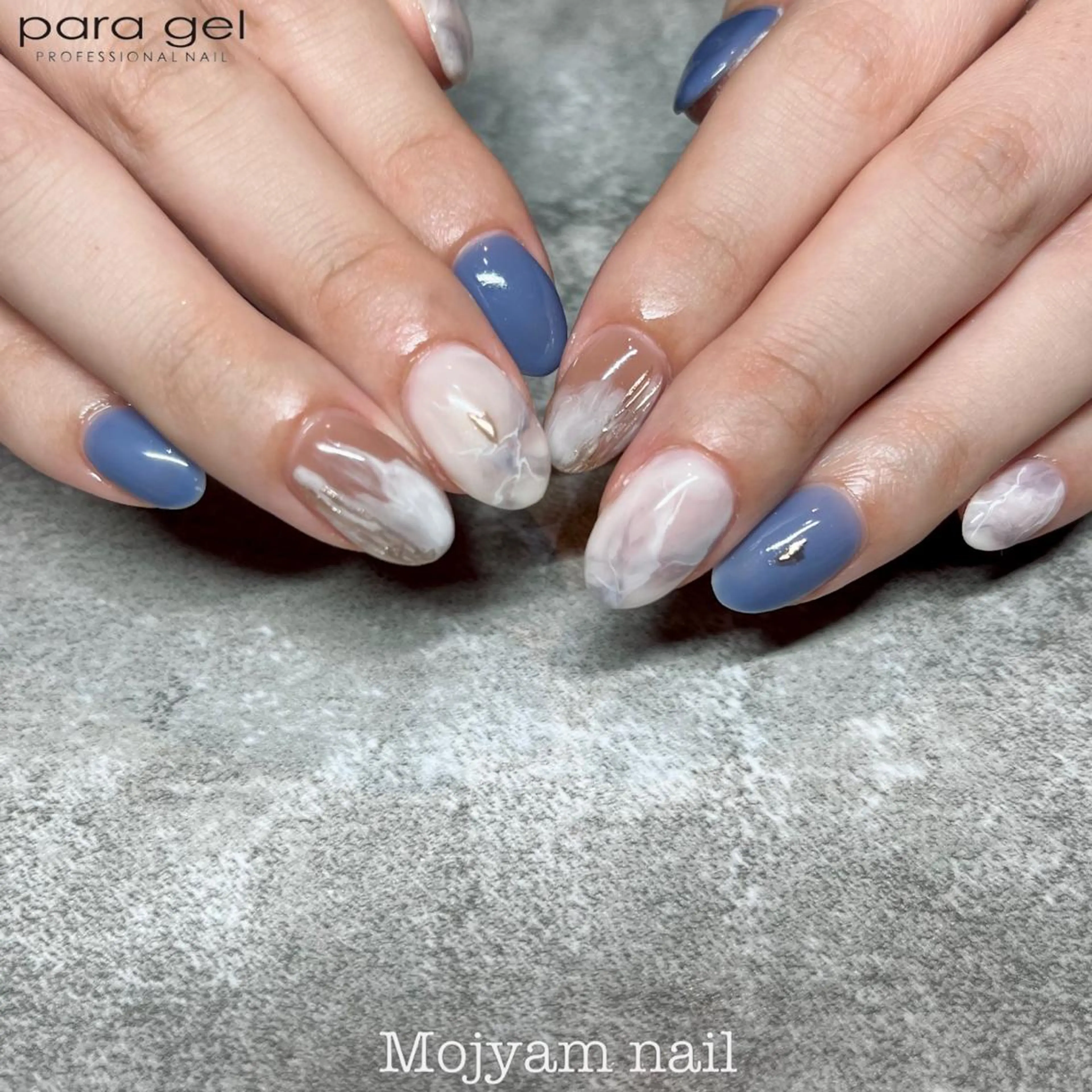 ネイル ブルー ミラーネイル ショートネイル シンプルネイル スクエアネイル ハンドネイル Mojyam nail所属・松本 実咲のネイルデザイン