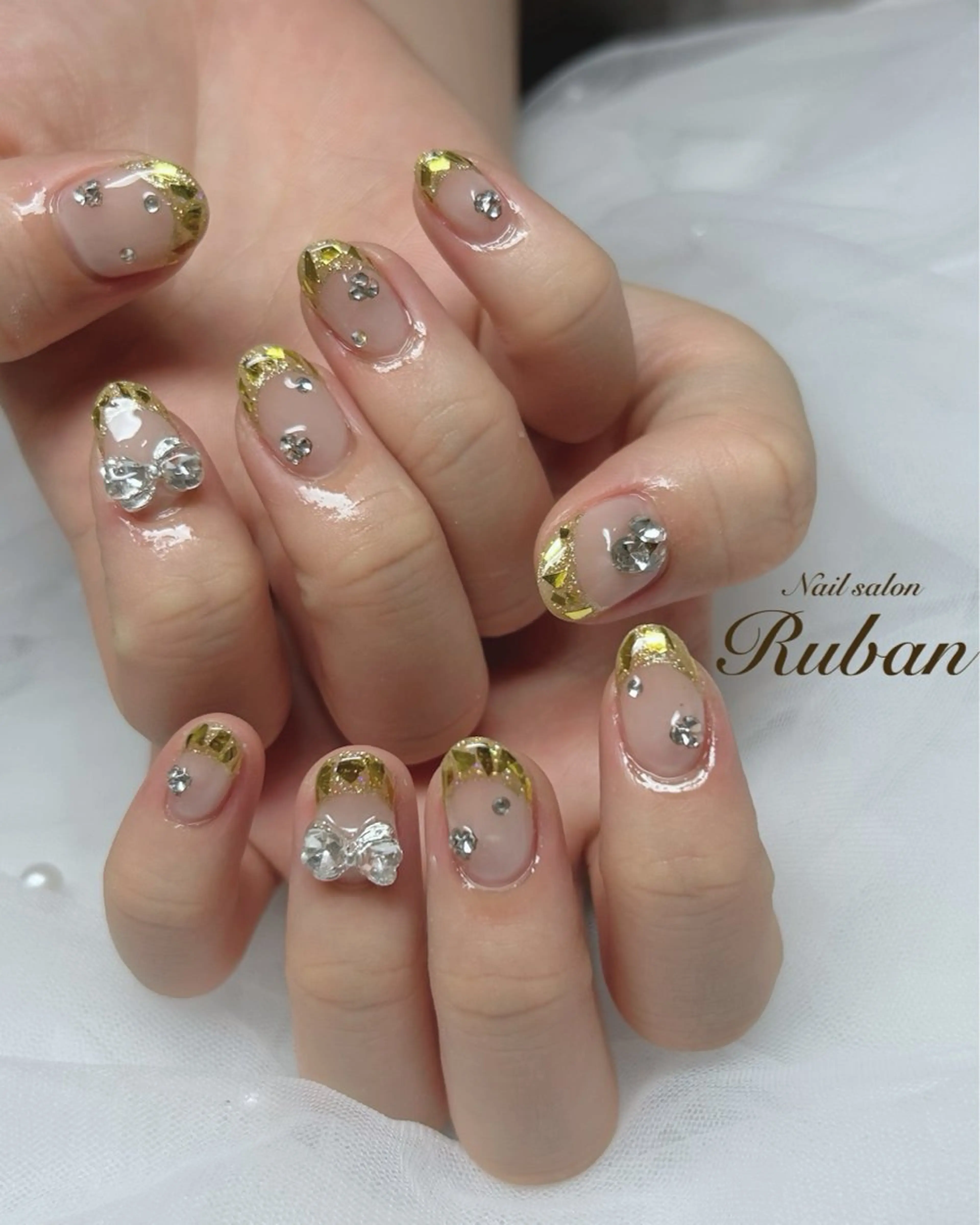 ネイル アートネイル フレンチネイル ガラスフレンチ 持ち込み リボン Nail salon Ruban所属・Nail salon Rubanのネイルデザイン