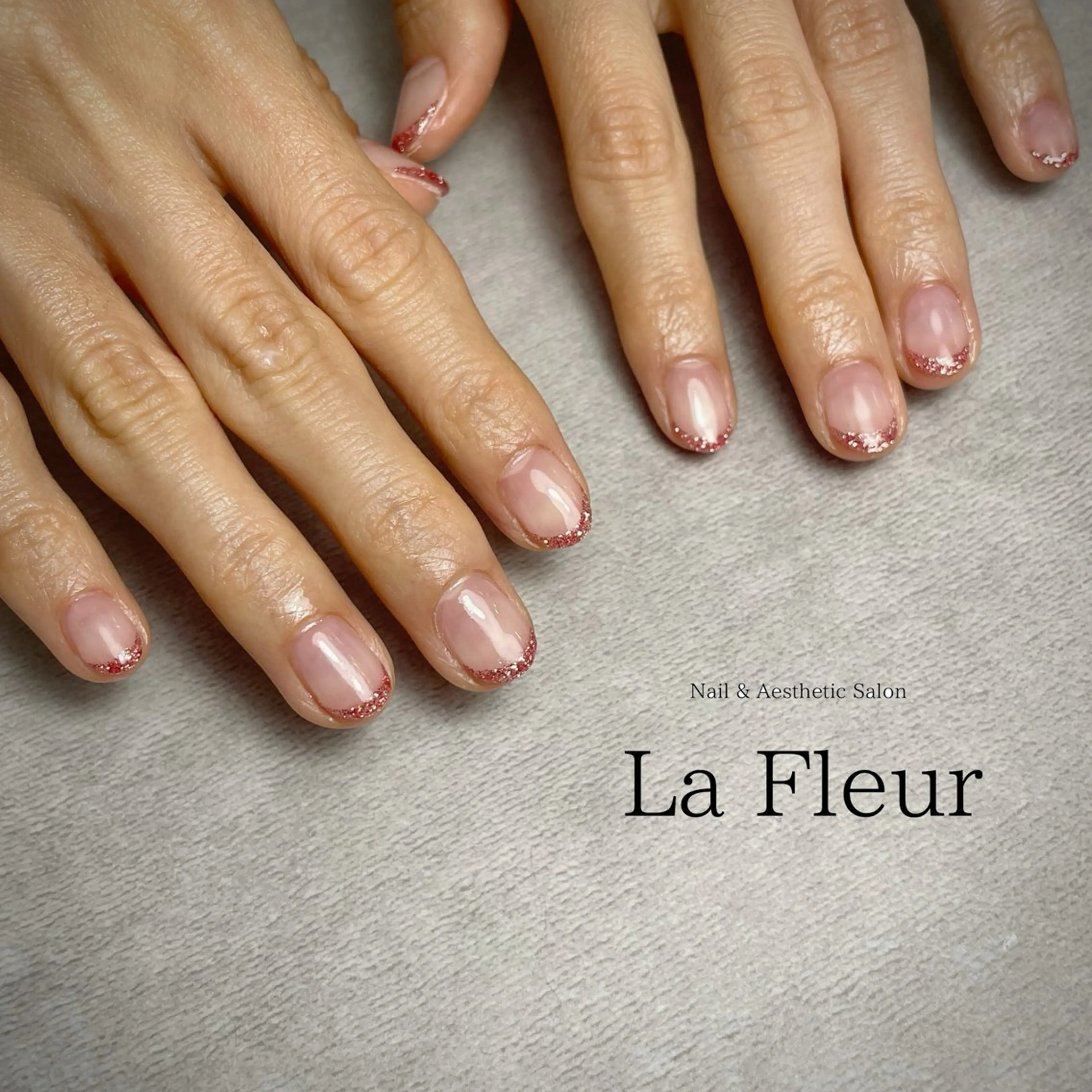 ネイル フレンチネイル ラメ(グリッター) ピンク ハンドネイル K Harukaのネイルデザイン