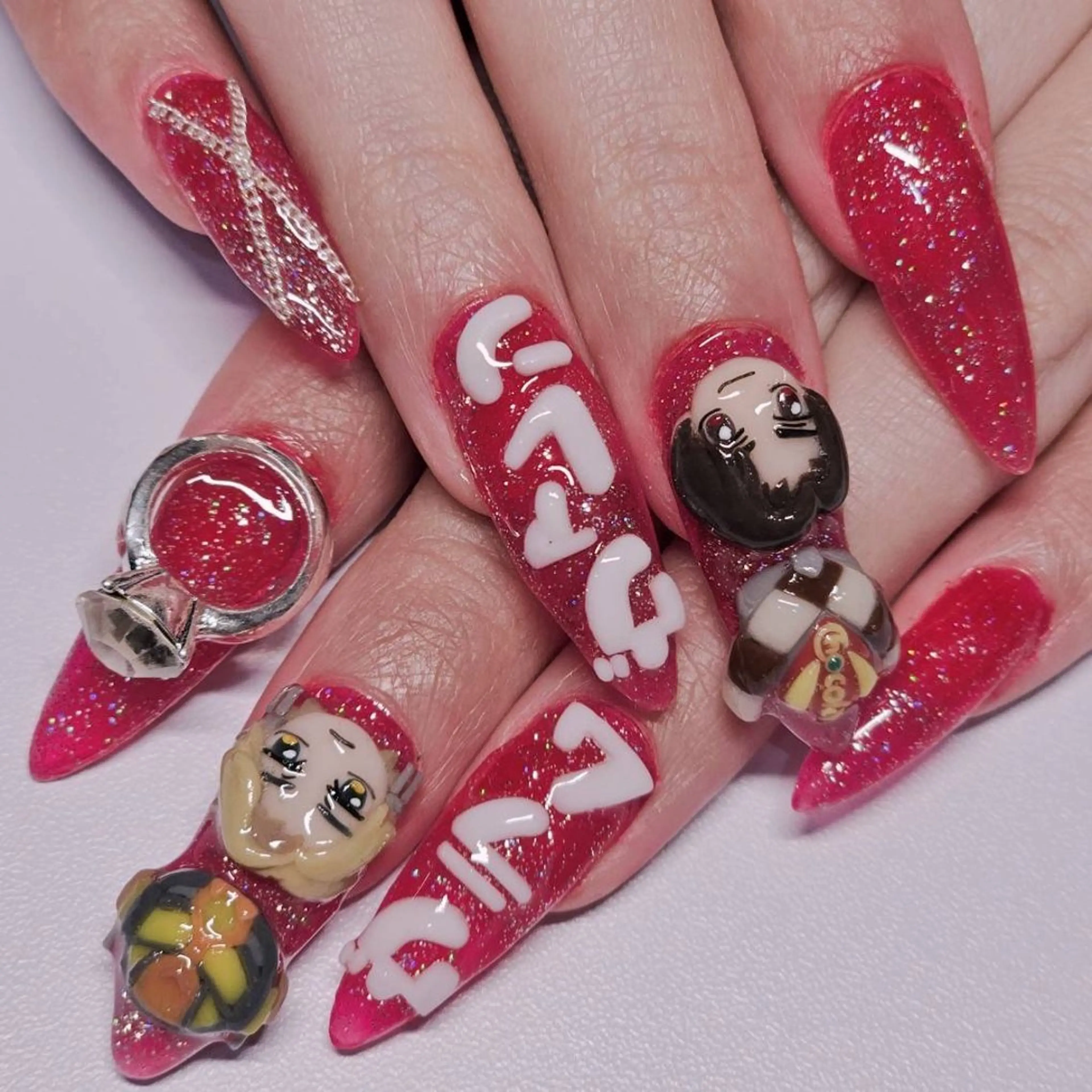 ネイル アートネイル クリアネイル ラメ(グリッター) ワンカラーネイル 赤色 ハンドネイル よしだ ひろきのネイルデザイン