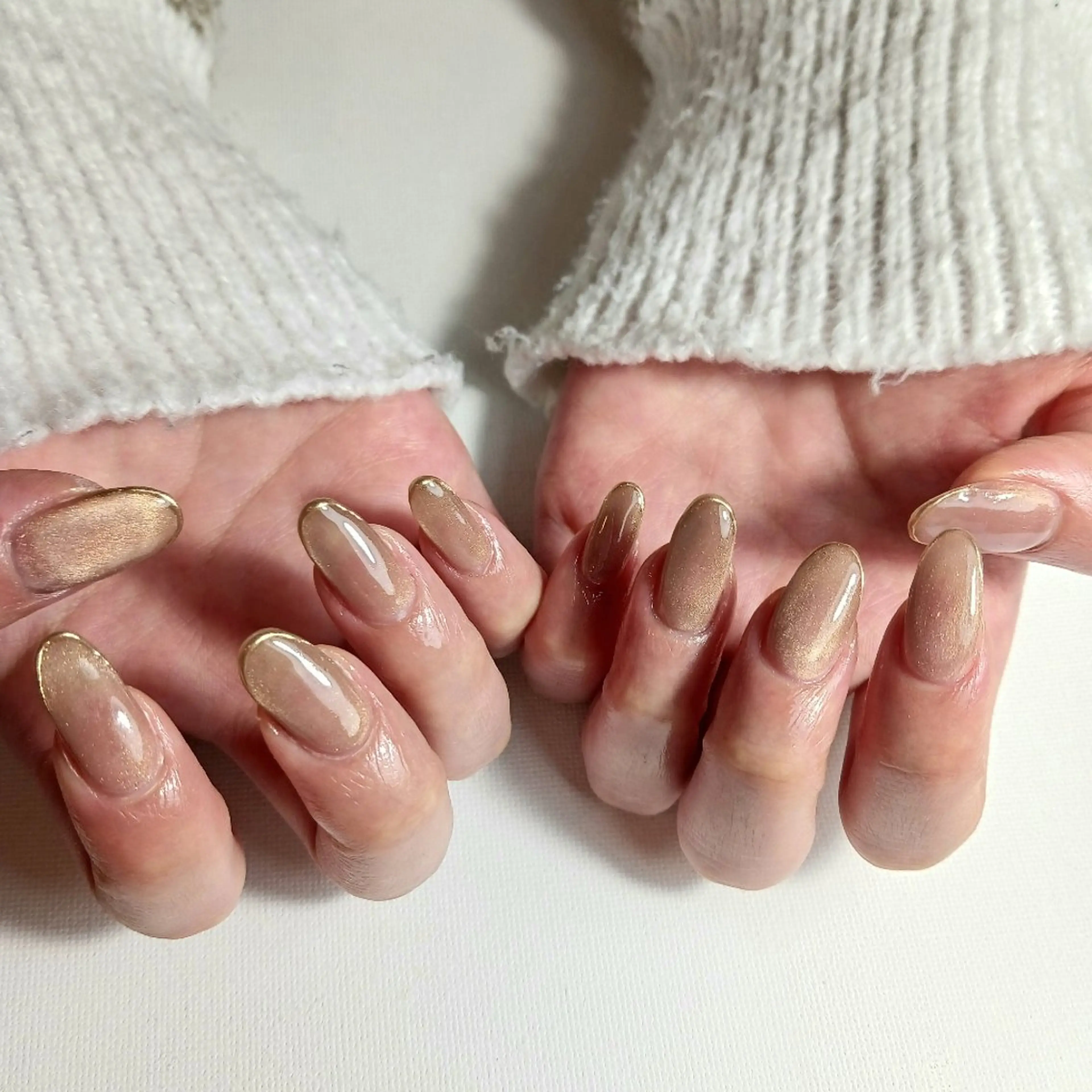ネイル ブラウン フレンチネイル ジェルネイル マグネットネイル ミラーネイル ハンドネイル owlnail /持込みデザイン専門のネイルデザイン