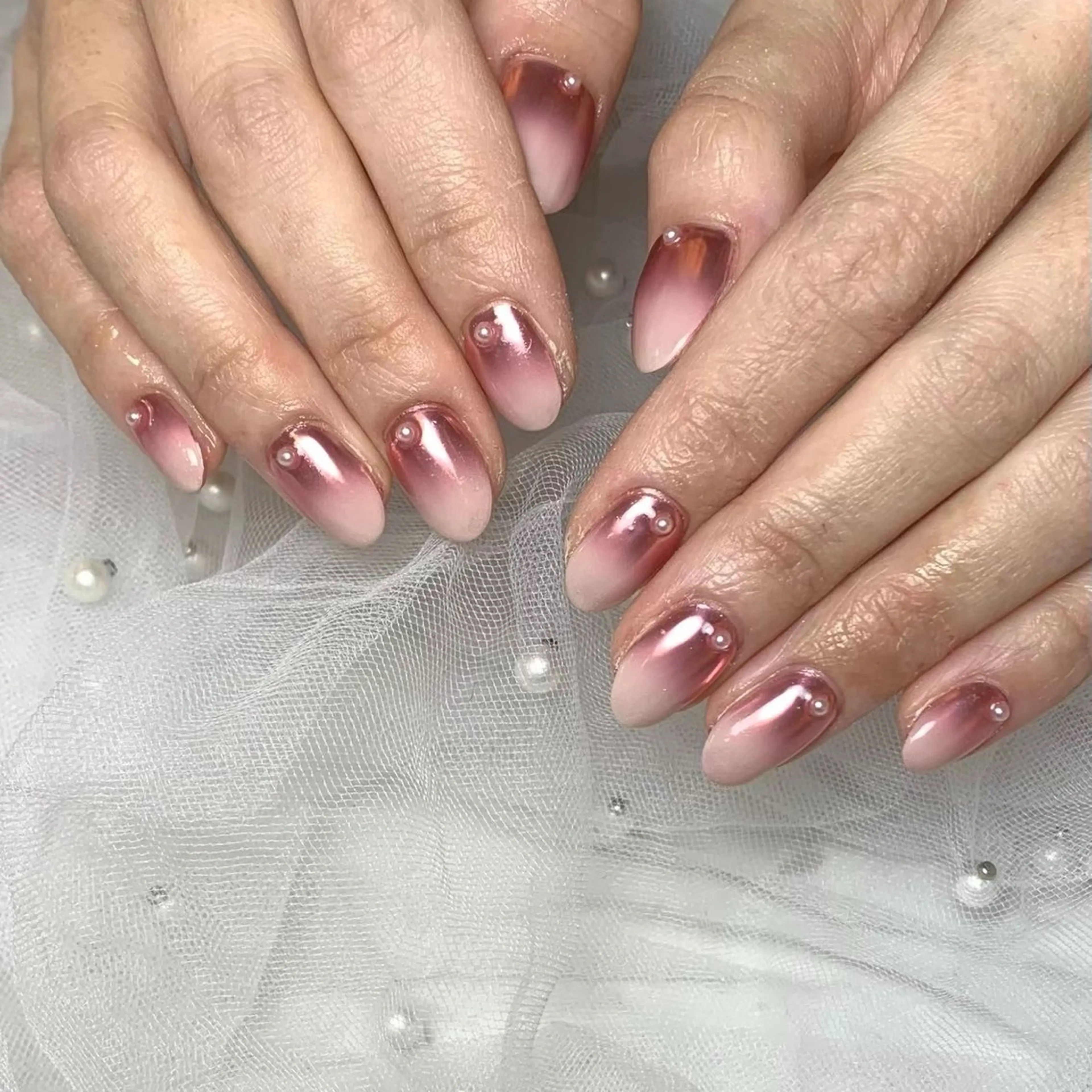 ネイル ミラーネイル ピンク ハンドネイル D.d ririaのネイルデザイン