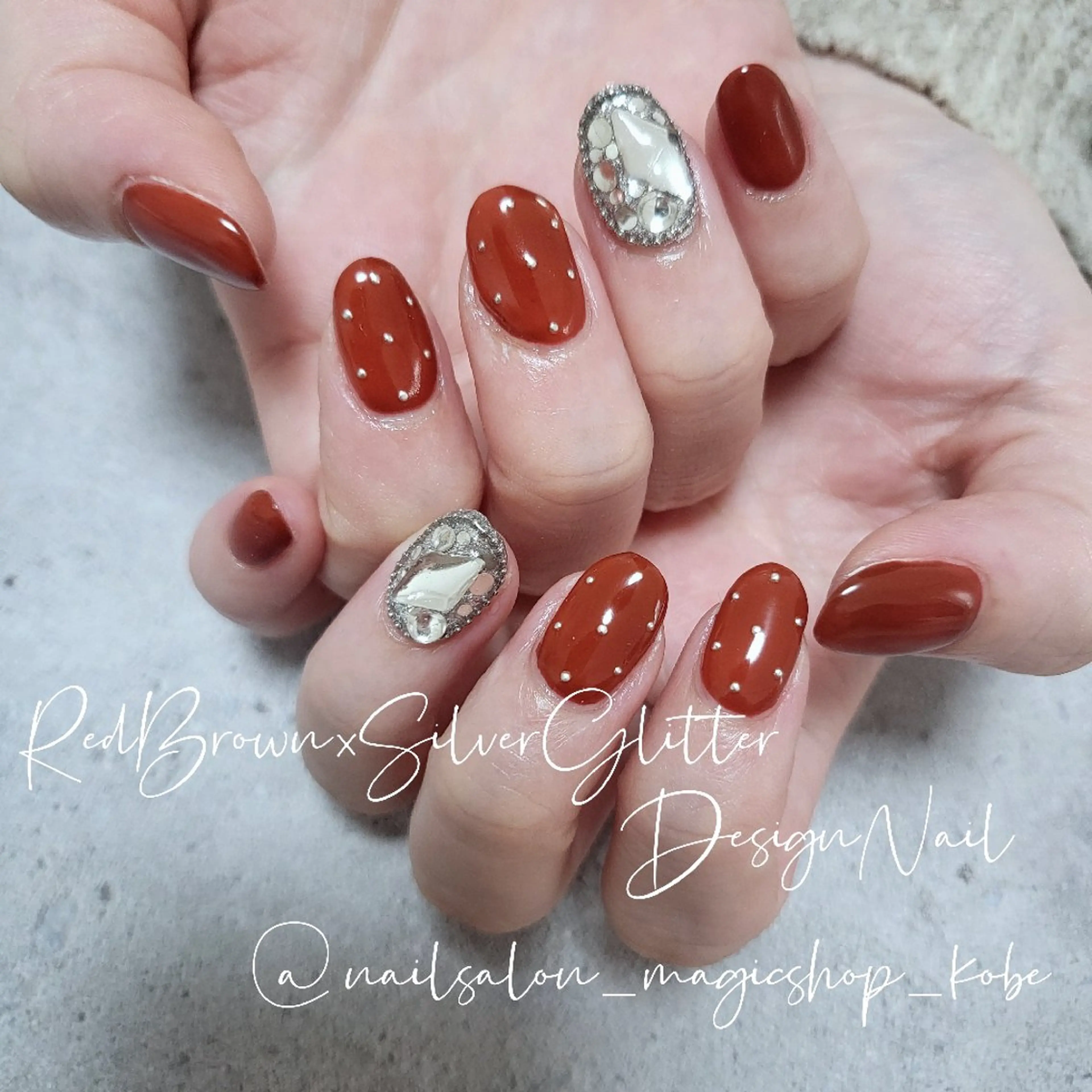 ネイル ブラウン ジェルネイル シルバー シンプルネイル ソフトジェル ハンドネイル Nailsalon MagicShopのネイルデザイン