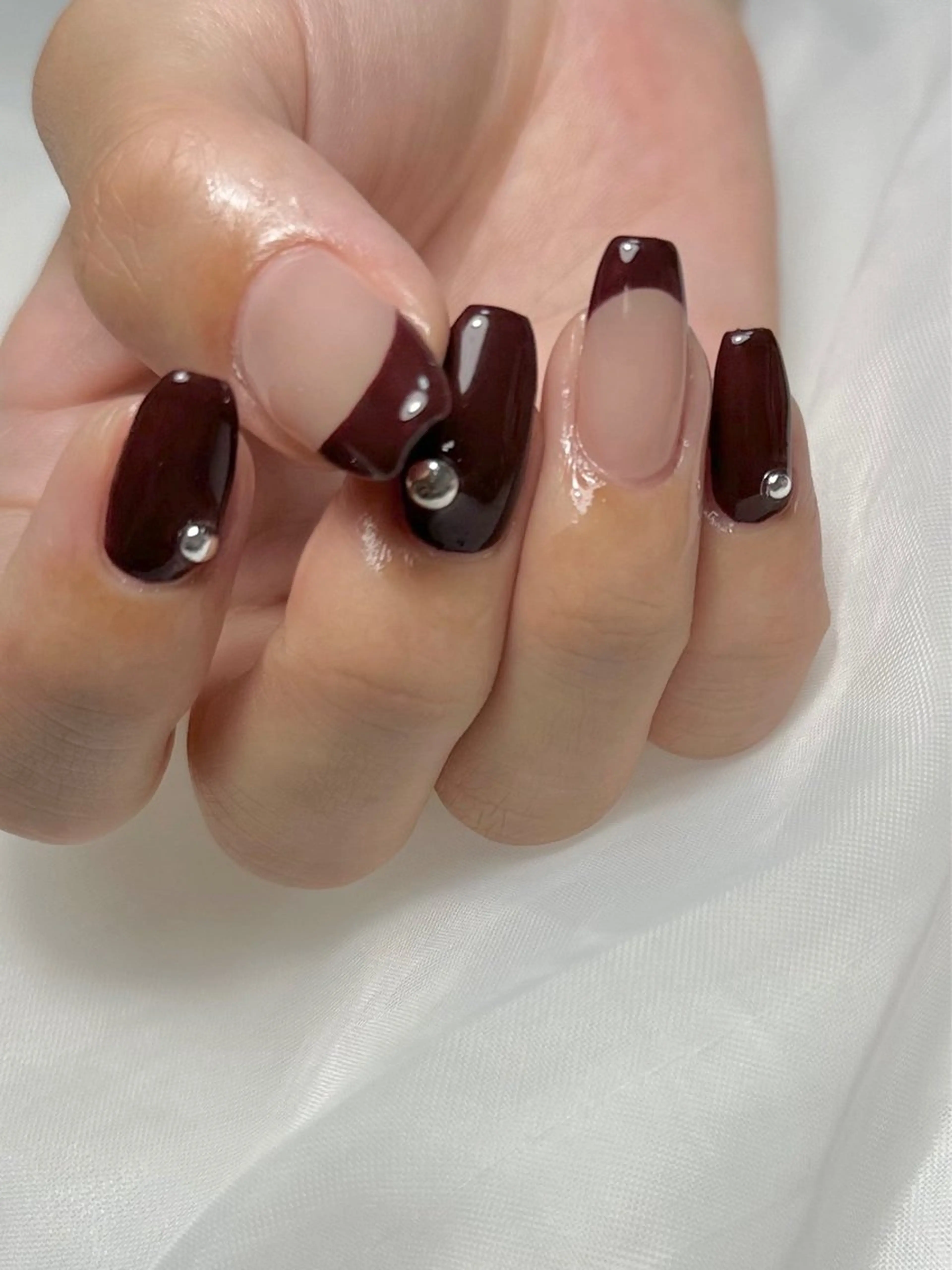 ネイル ボルドー フレンチネイル 韓国ネイル bibiwoo Ayakoのネイルデザイン